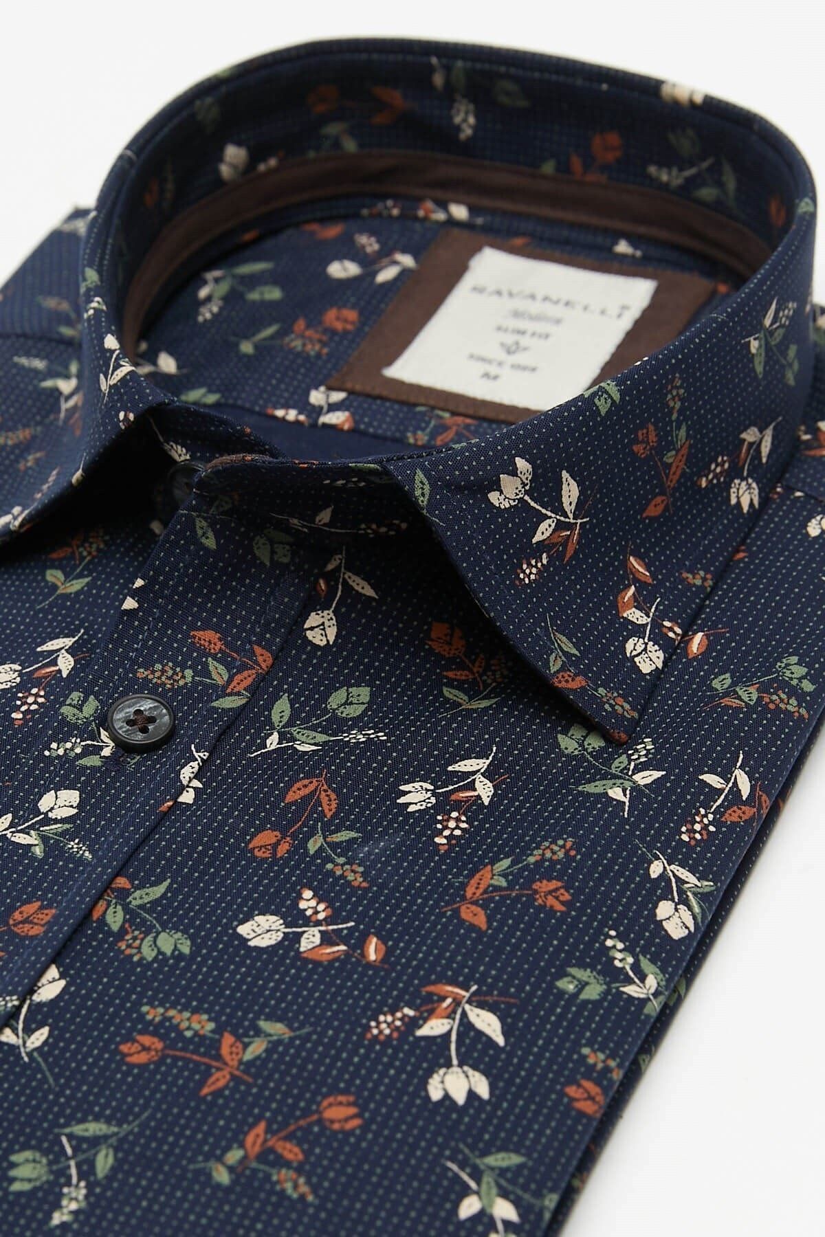 Baskılı Lacivert Slim Fit Uzun Kol Gömlek