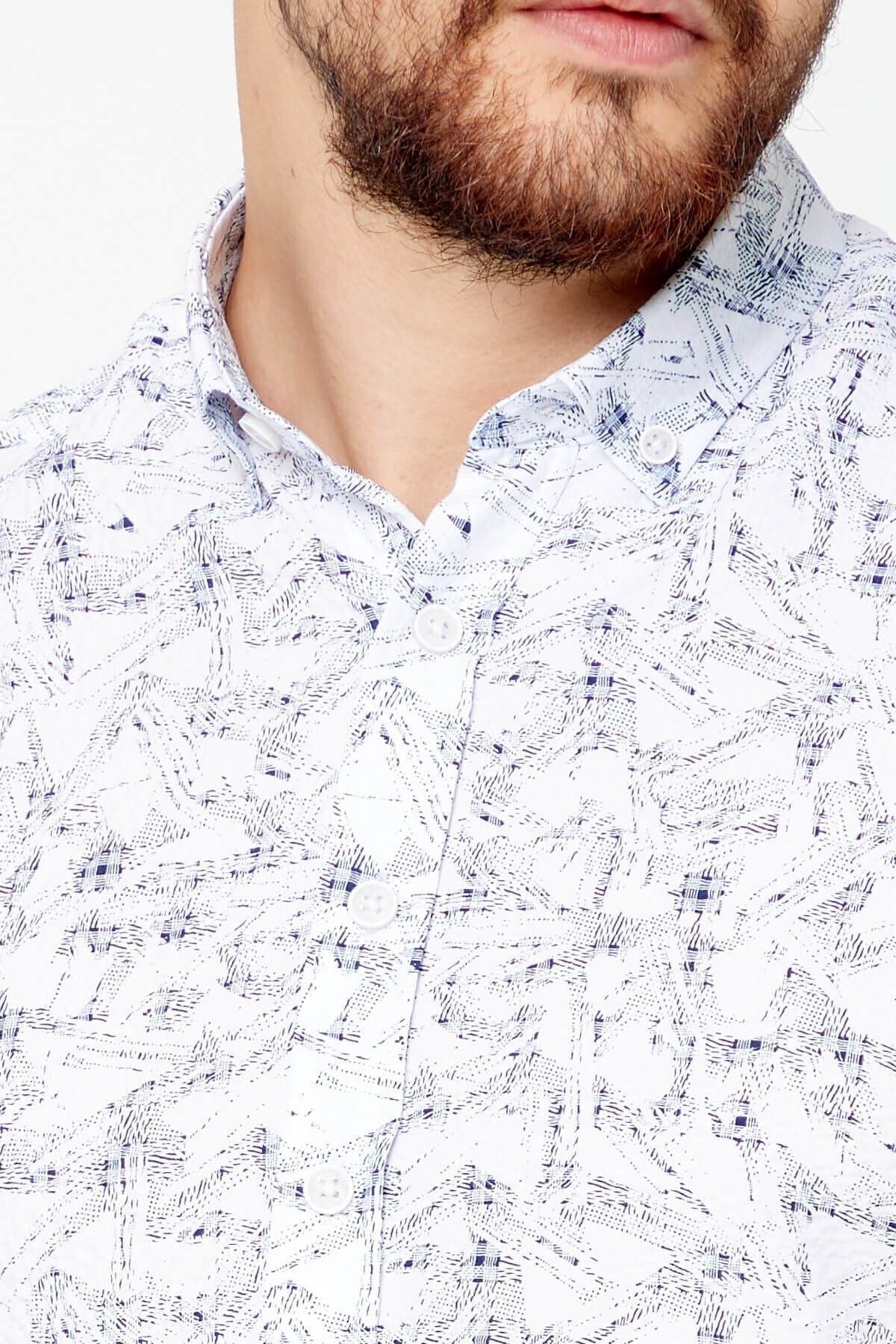 Gofre Baskılı Beyaz Slim Fit Kısa Kol Gömlek