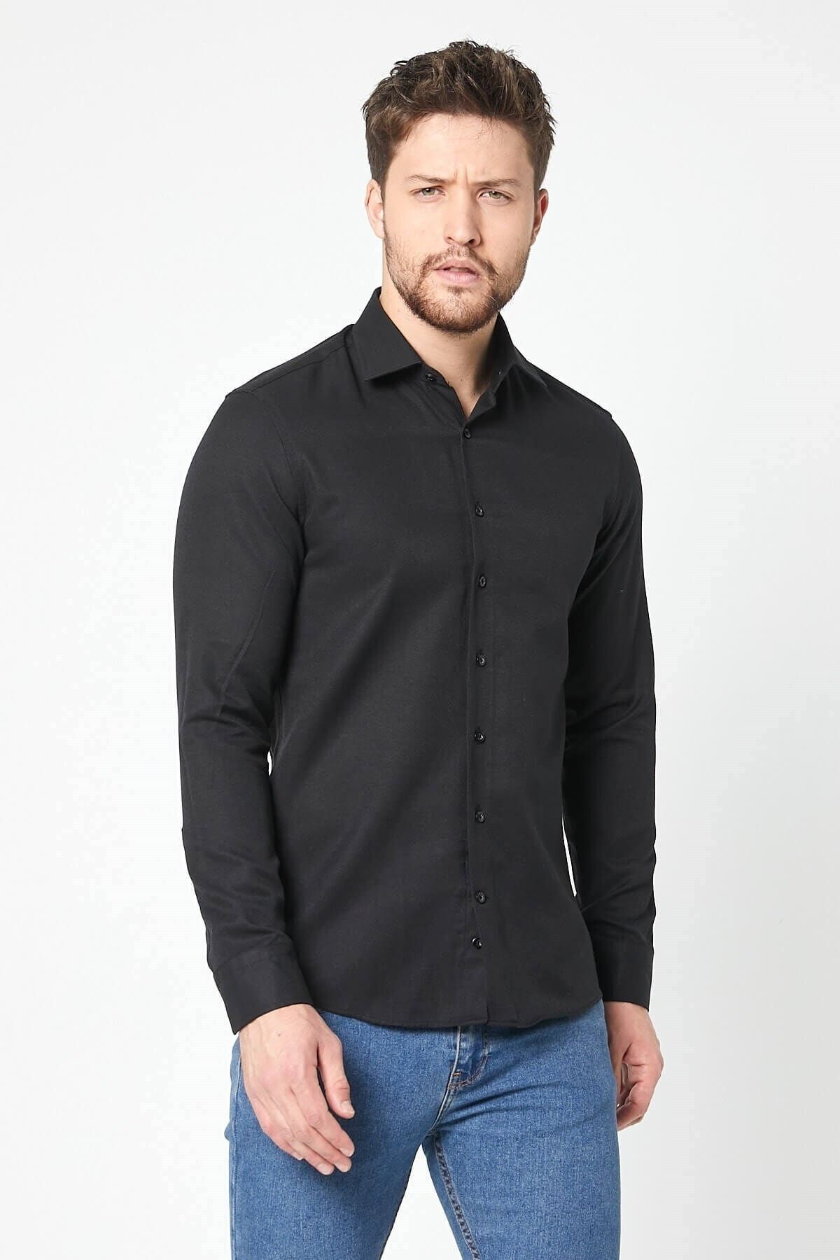 Siyah Slim Fit Uzun Kol Gömlek
