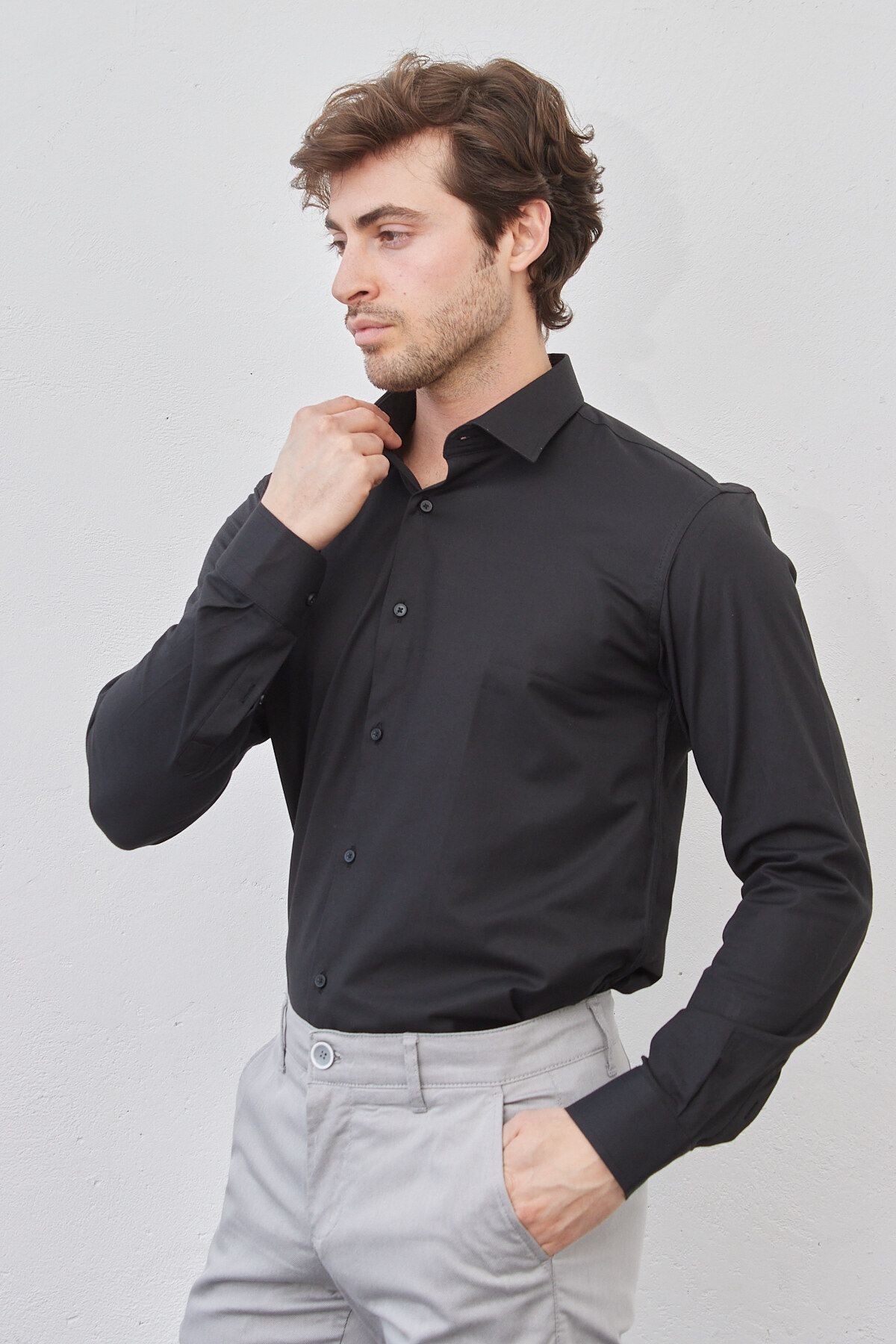 Erkek Beyaz Slim Fit Dar Kesim Pamuklu Oxford Kolay Ütü Klasik Yaka Armürlü Gömlek
