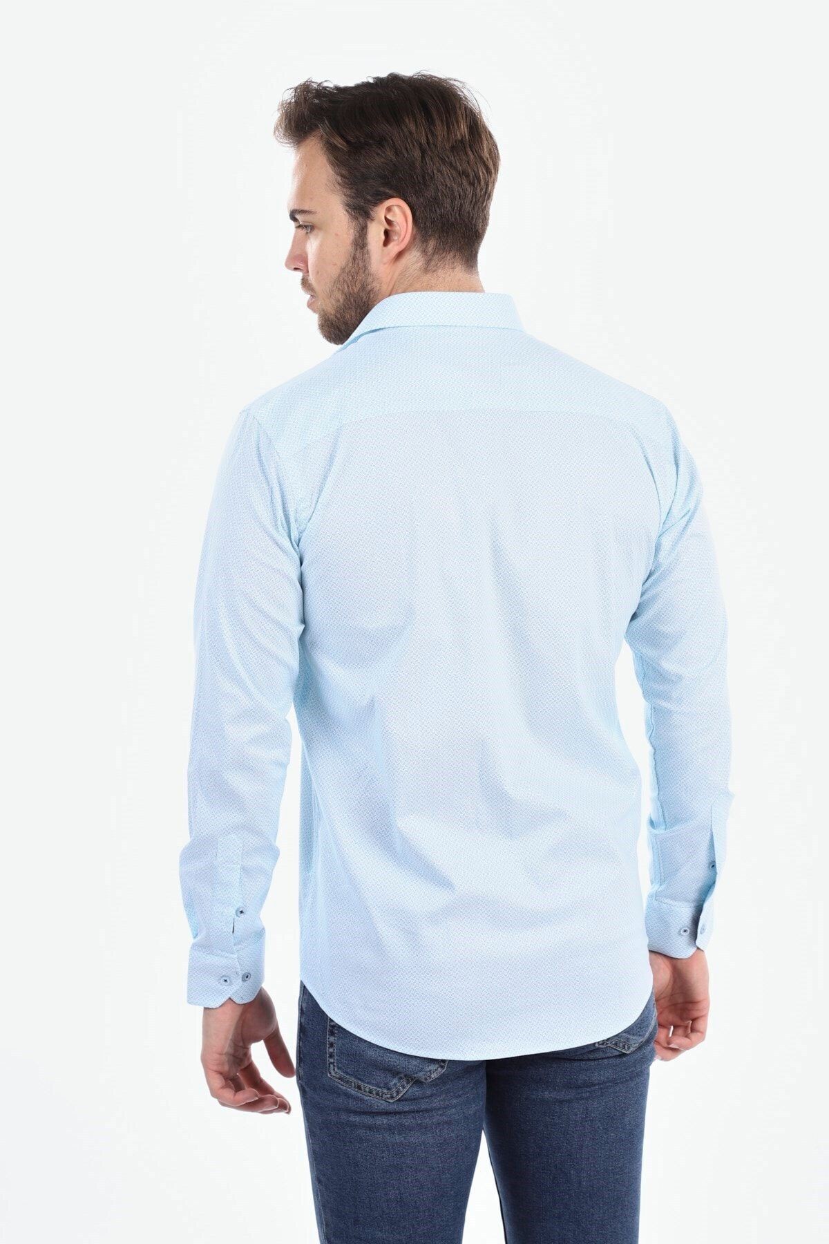 Baskılı Turkuaz Slim Fit Gömlek