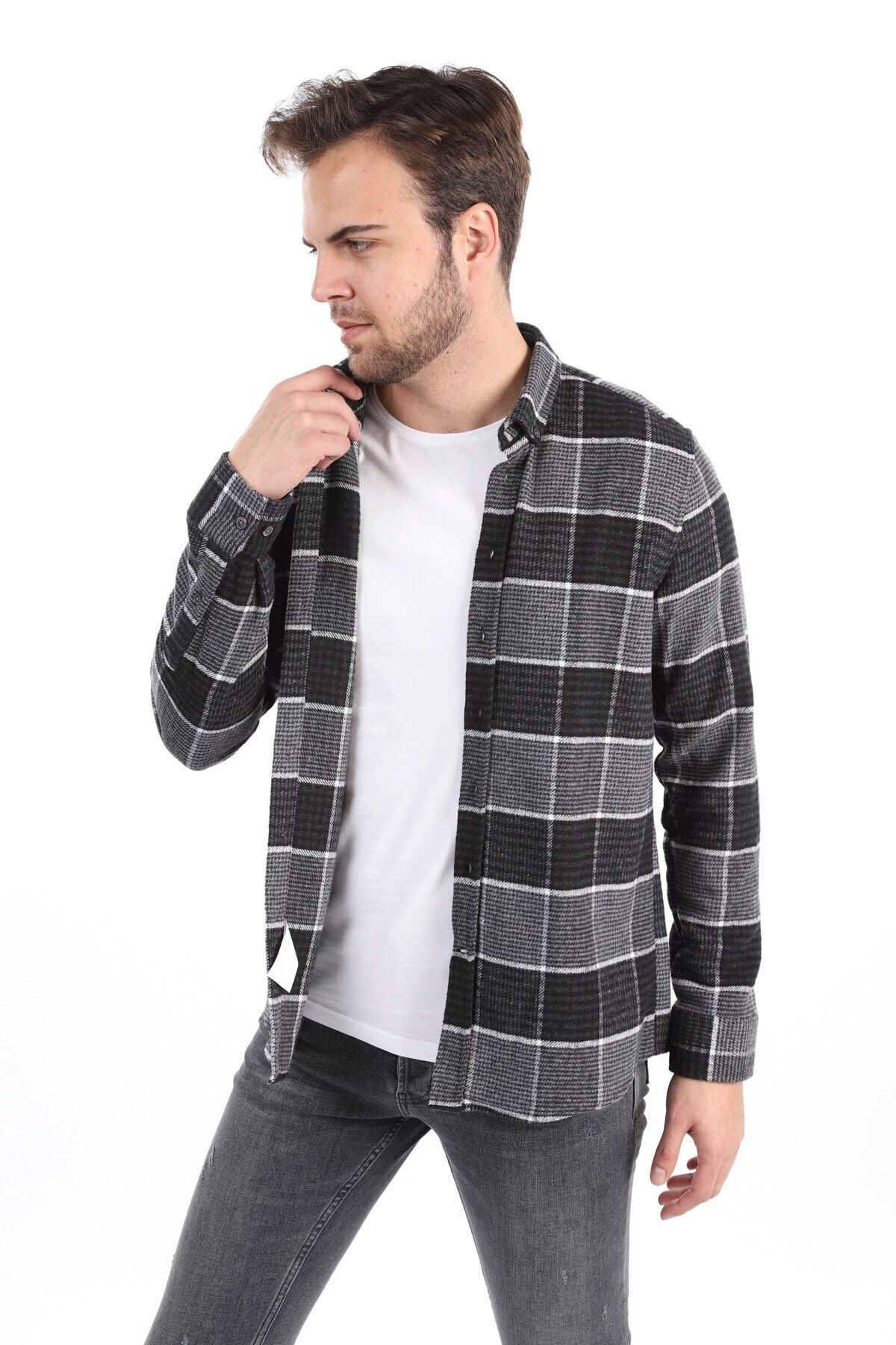 Siyah Slim Fit Oduncu Gömlek