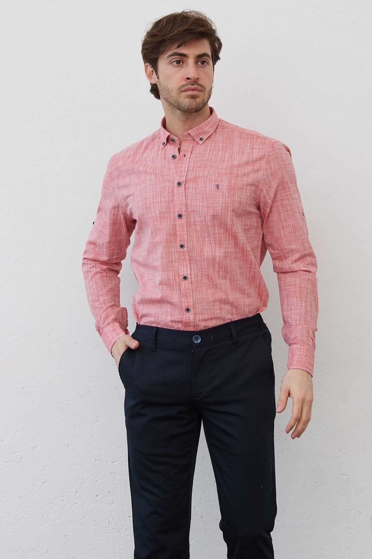 Keten Kiremit Slim Fit Uzun Kol Gömlek