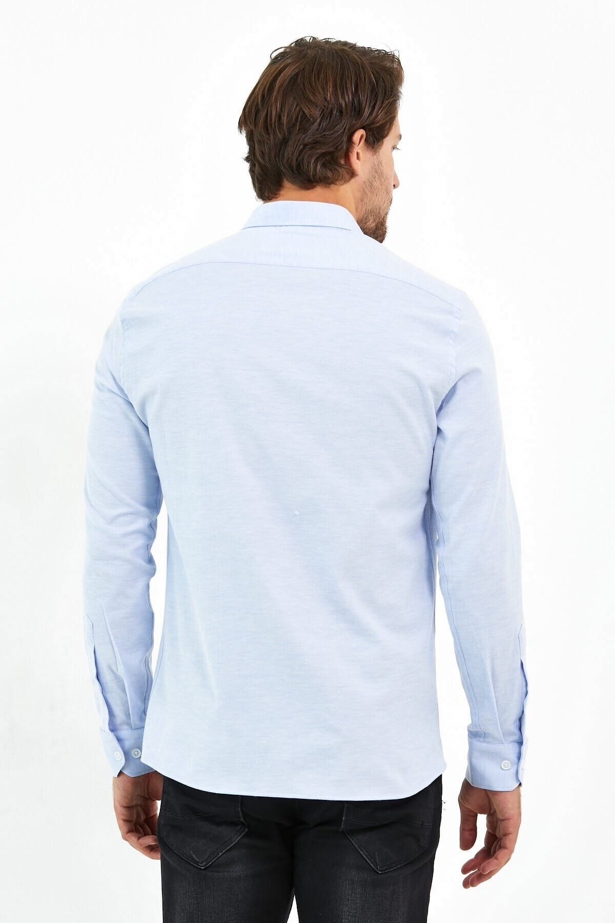 Açık Mavi Oxford Likra Slim Fit Uzun Kol Gömlek