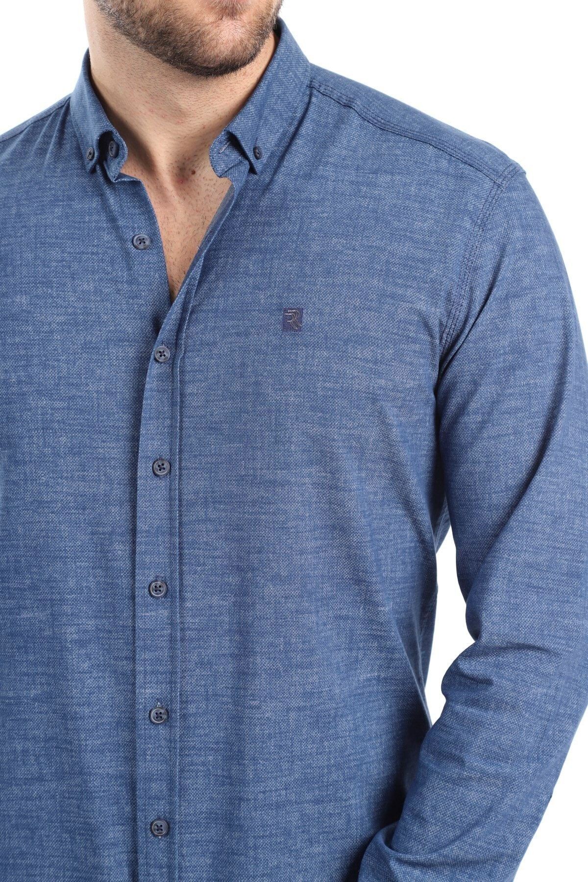 Baskılı Lacivert Slim Fit Gömlek
