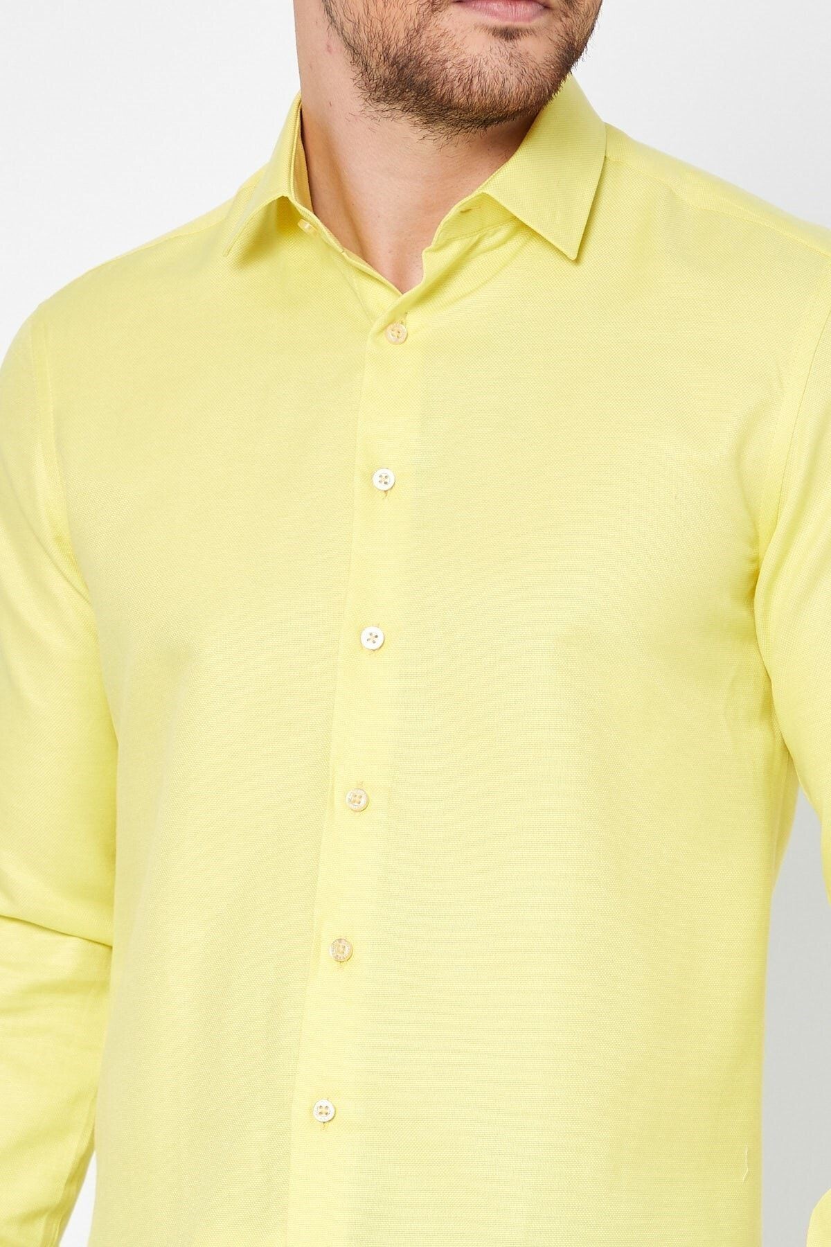Sarı Slim Fit Uzun Kol Gömlek