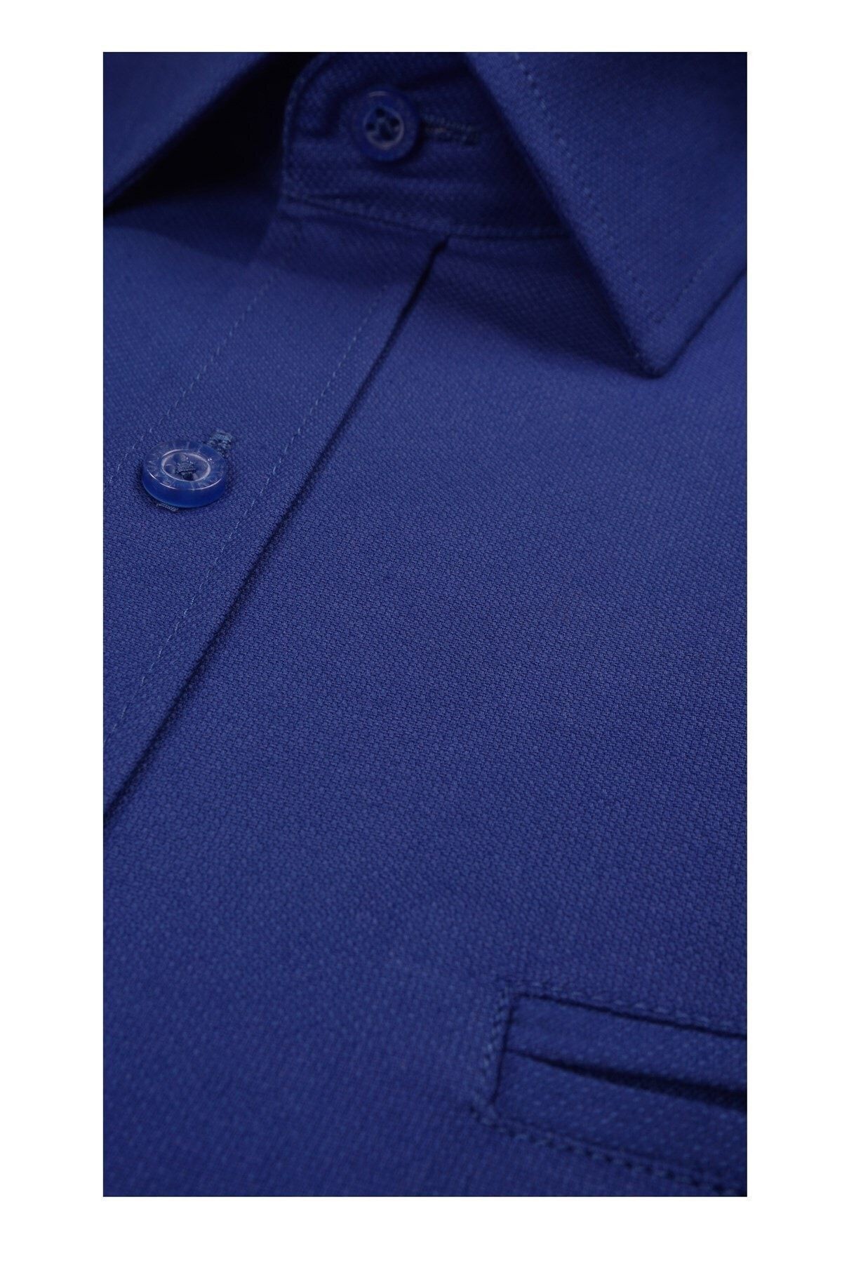Erkek Lacivert Slim Fit Oxford Likralı Gömlek