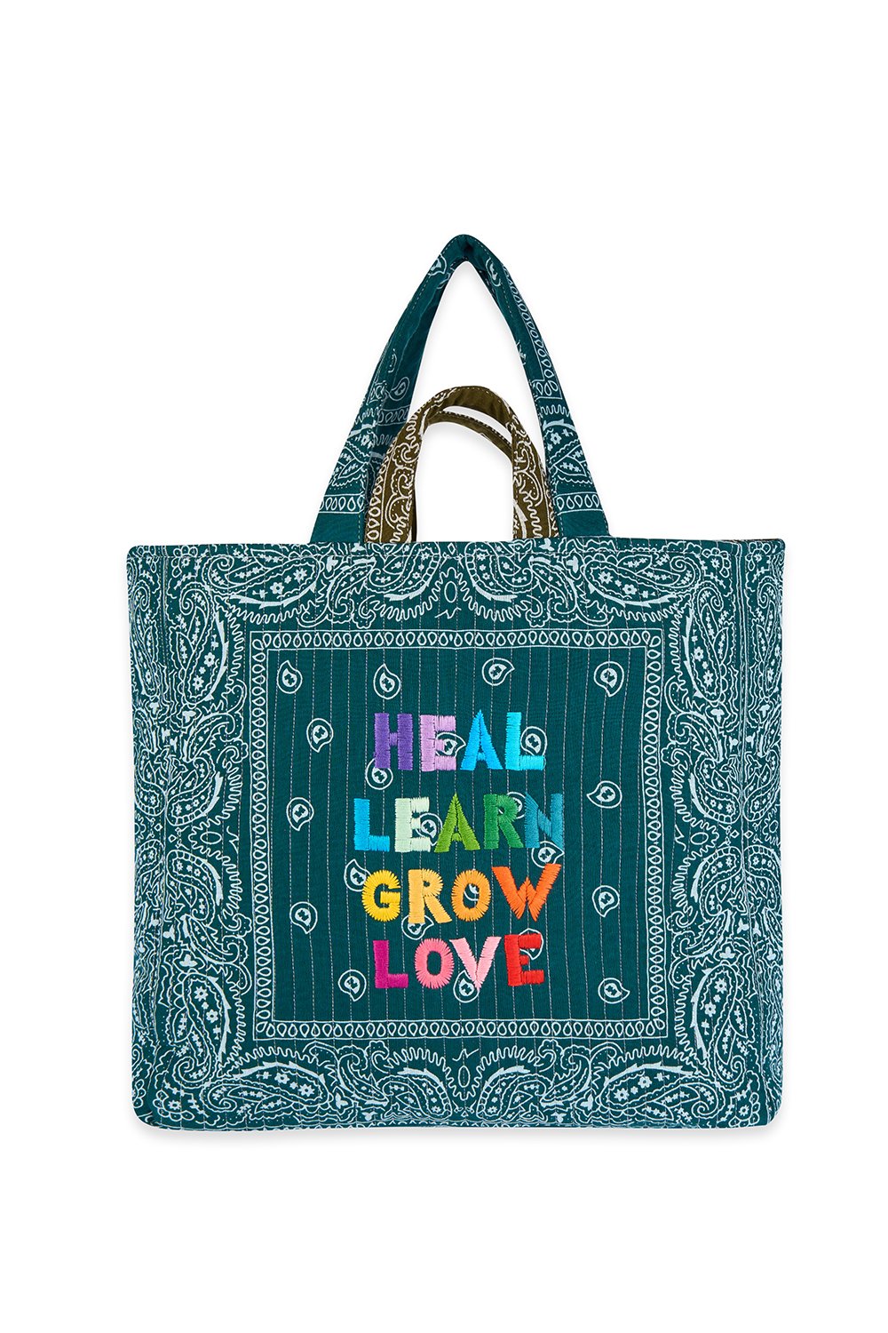 LEO Quilted Tote Çanta - Petrol&Haki - HEAL LEARN GROW LOVE