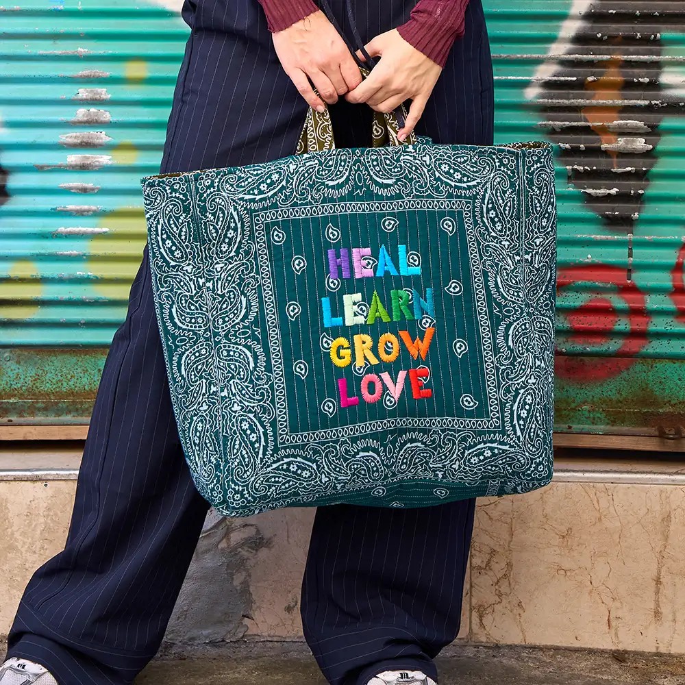 LEO Quilted Tote Çanta - Petrol&Haki - HEAL LEARN GROW LOVE