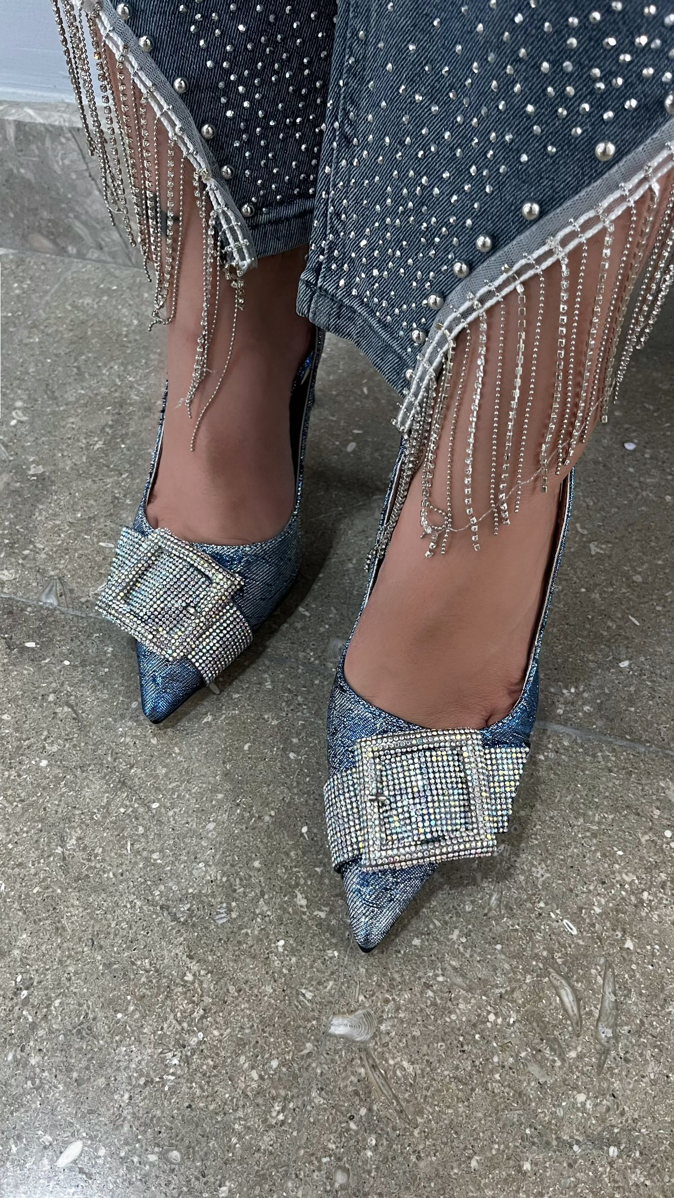 Toka Detaylı Jean Görünümlü Stiletto