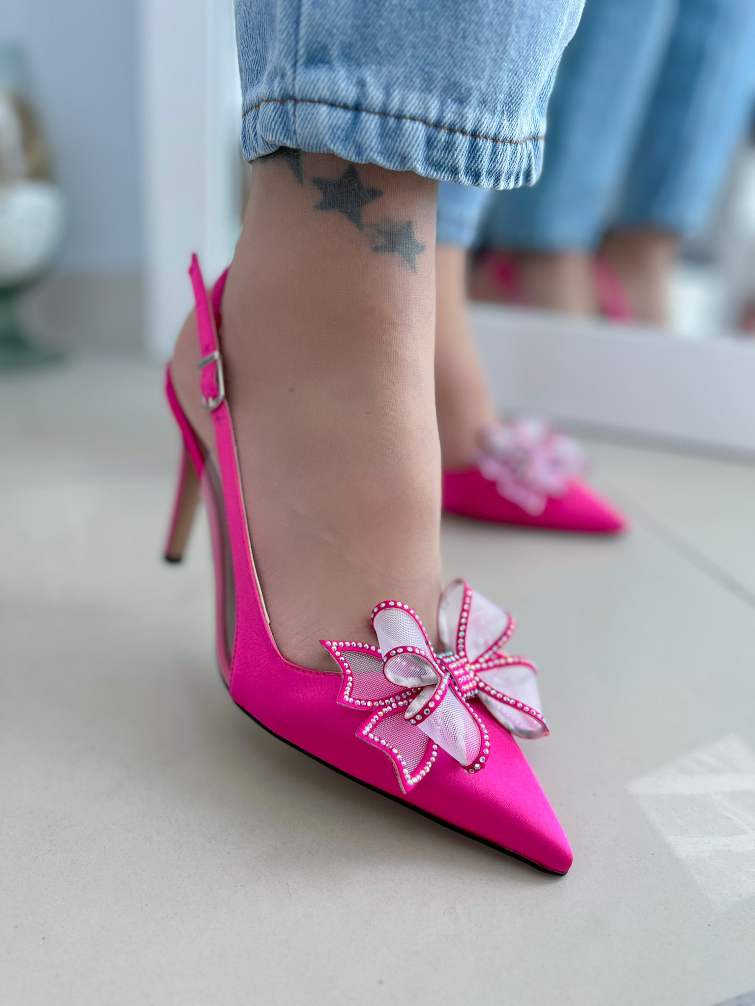 Sindirella Kurdele Detaylı Pembe Stiletto