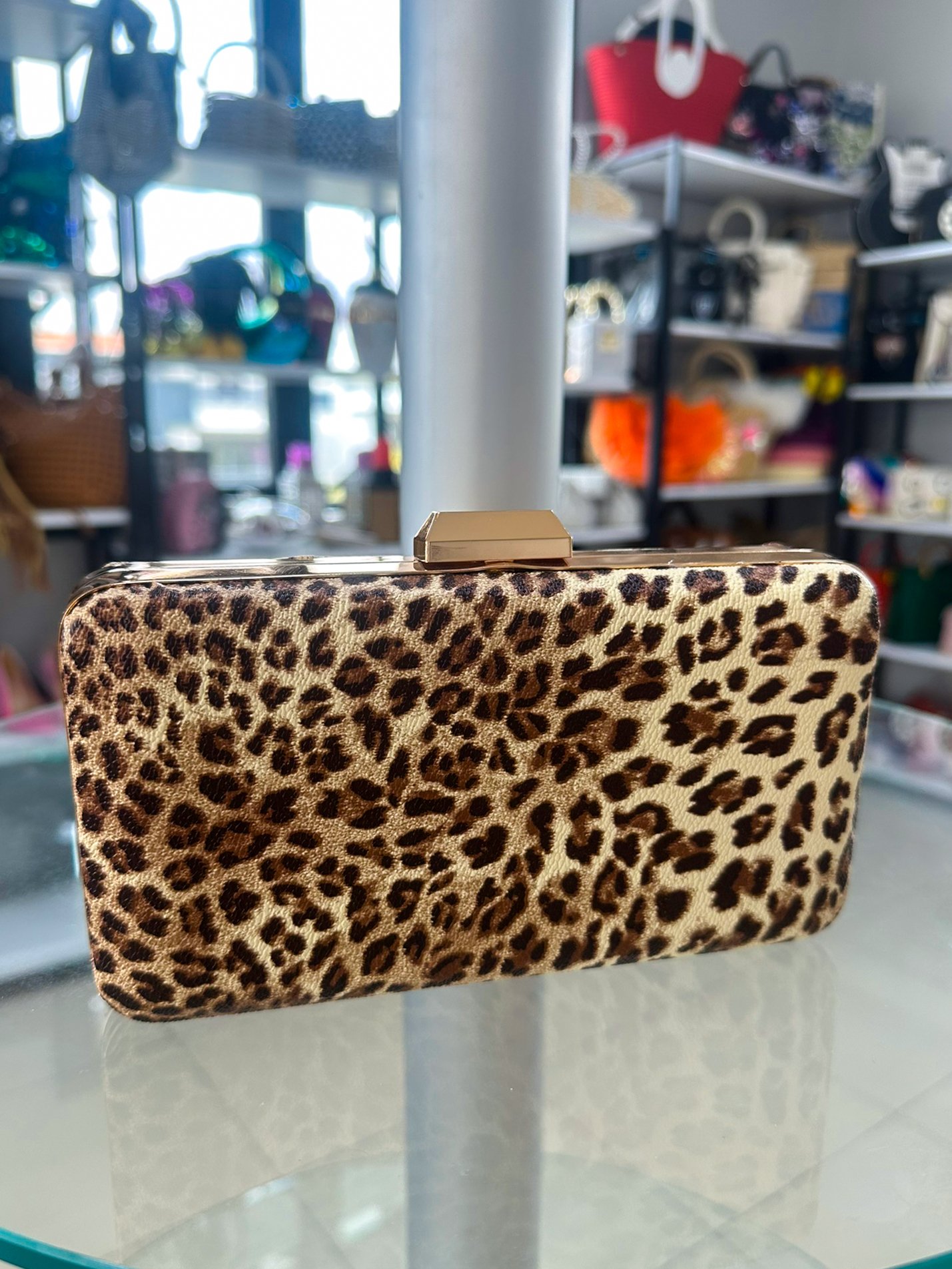 Leopar Desenli Kadın Abiye Clutch Portföy Çanta