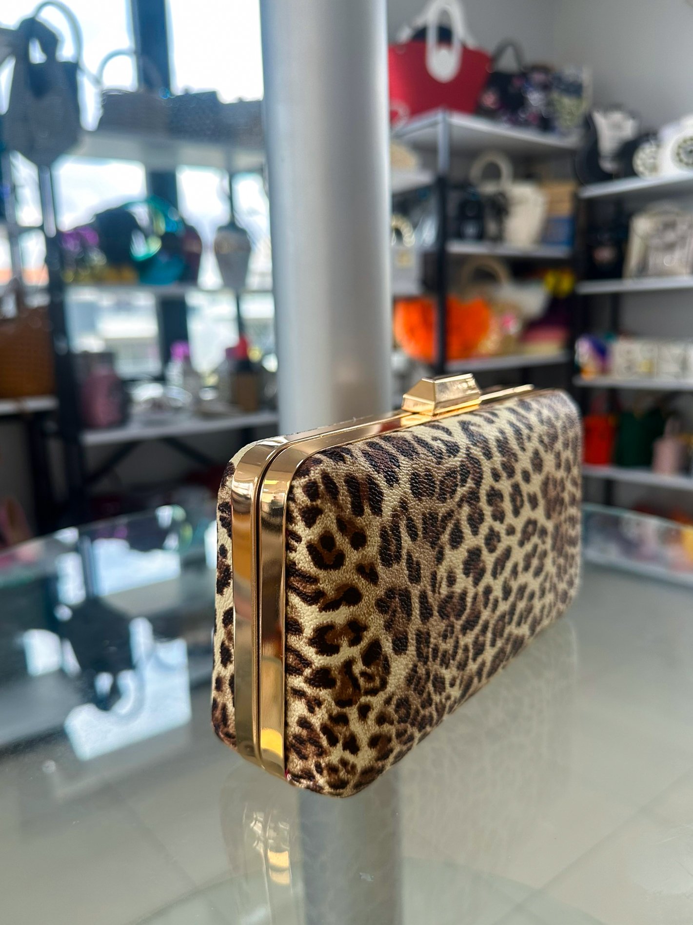 Leopar Desenli Kadın Abiye Clutch Portföy Çanta