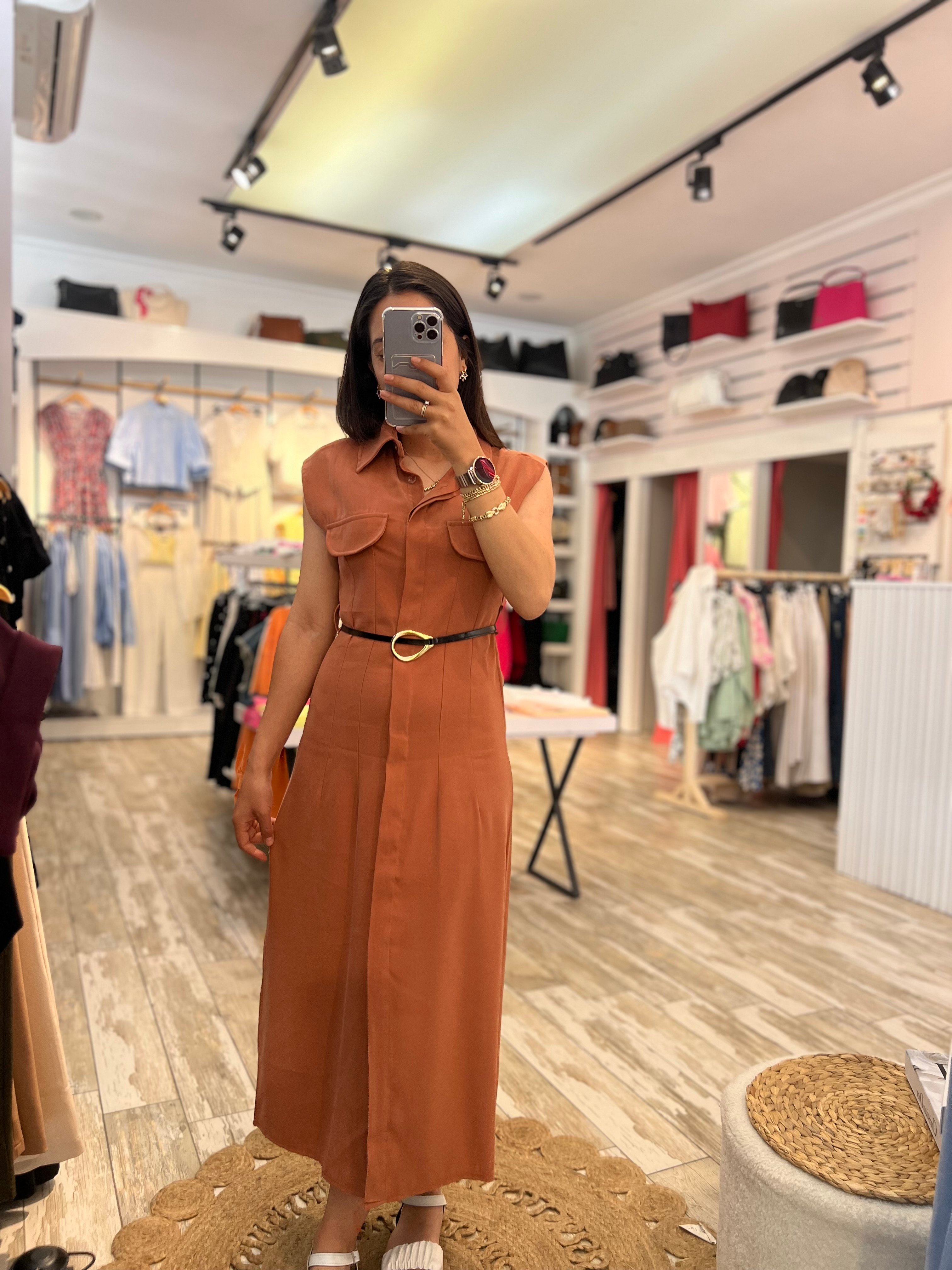 Kemer Detaylı Maxi Elbise 