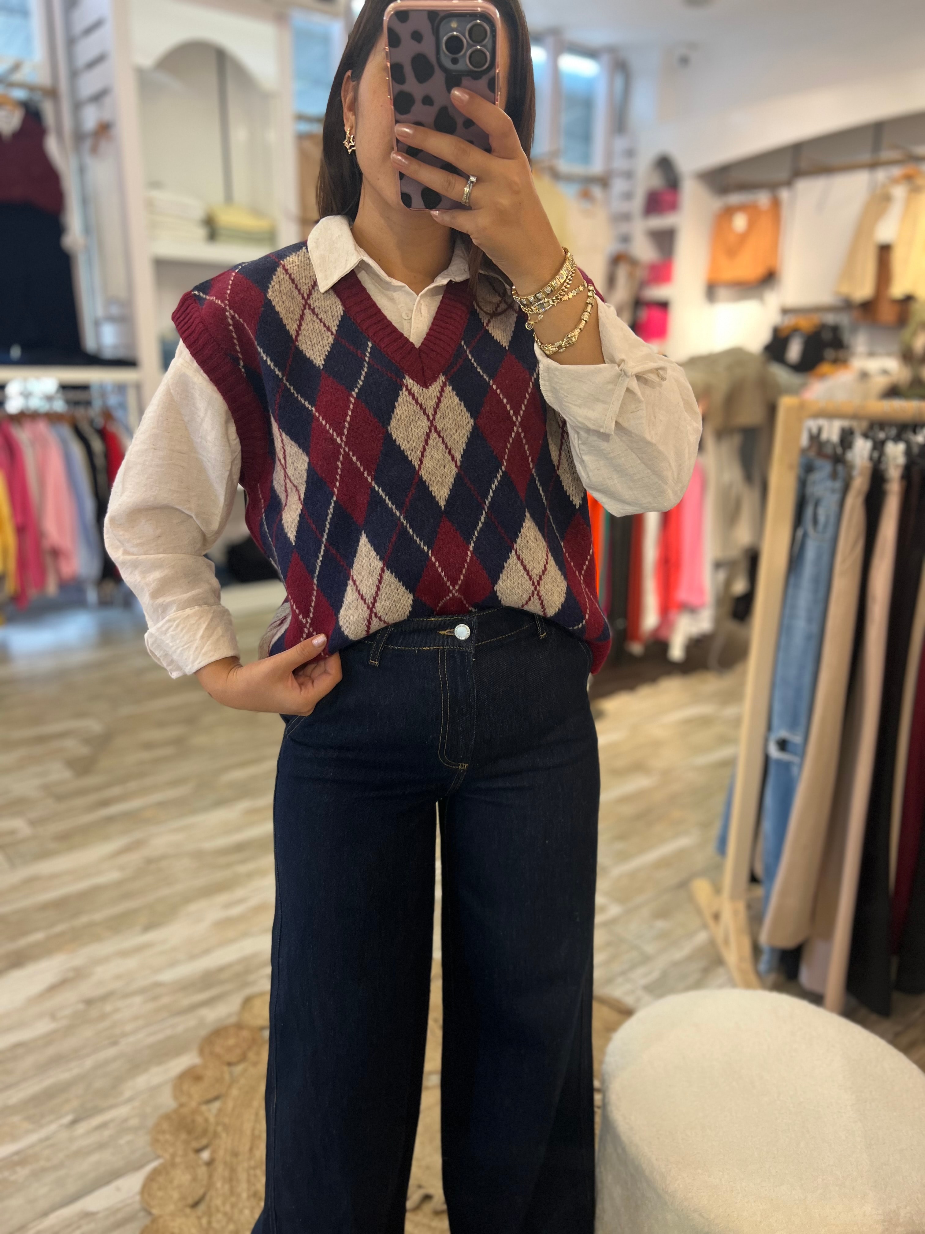 Baklava Desenli Süveter-Lacivert 