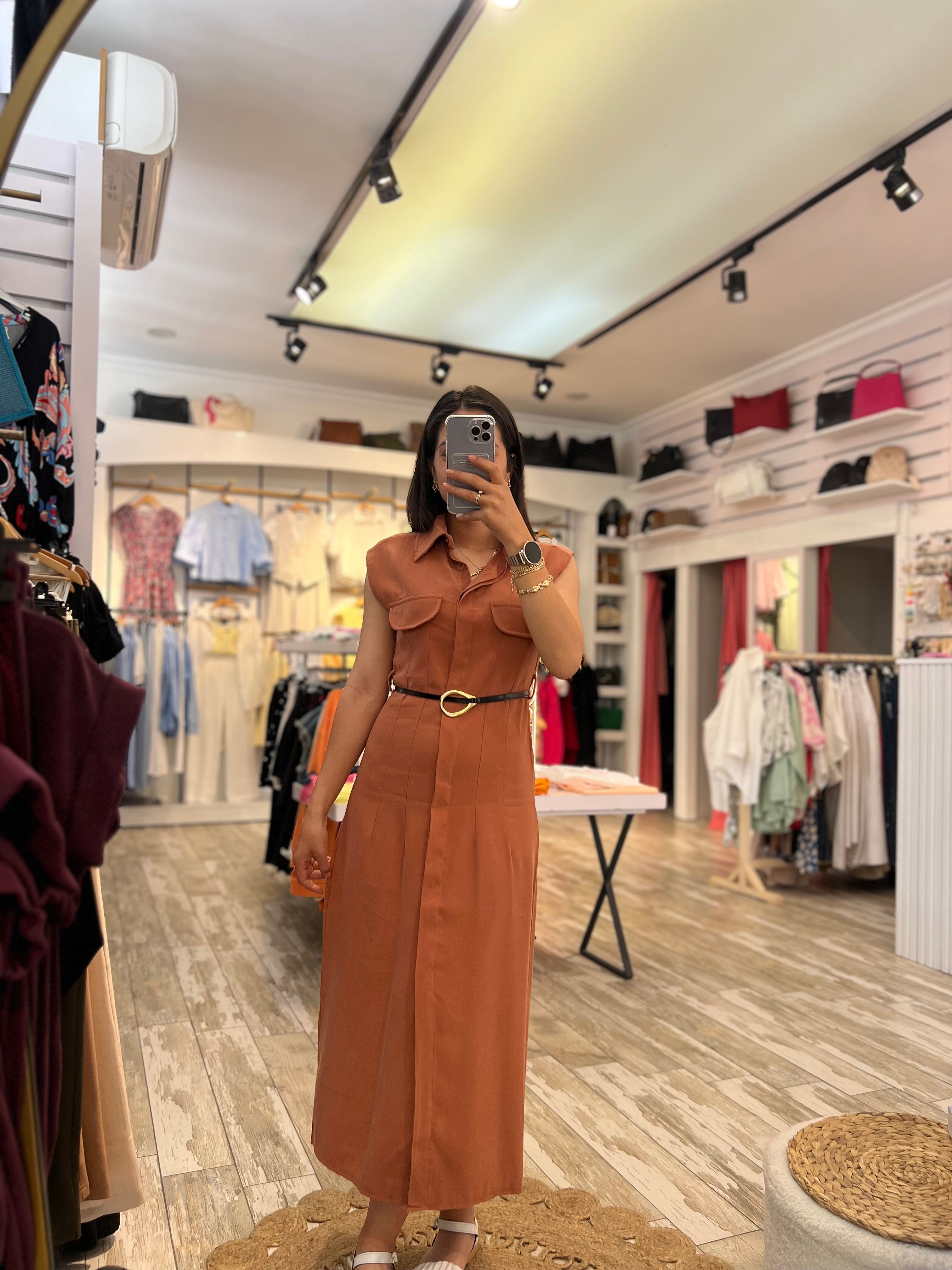 Kemer Detaylı Maxi Elbise 