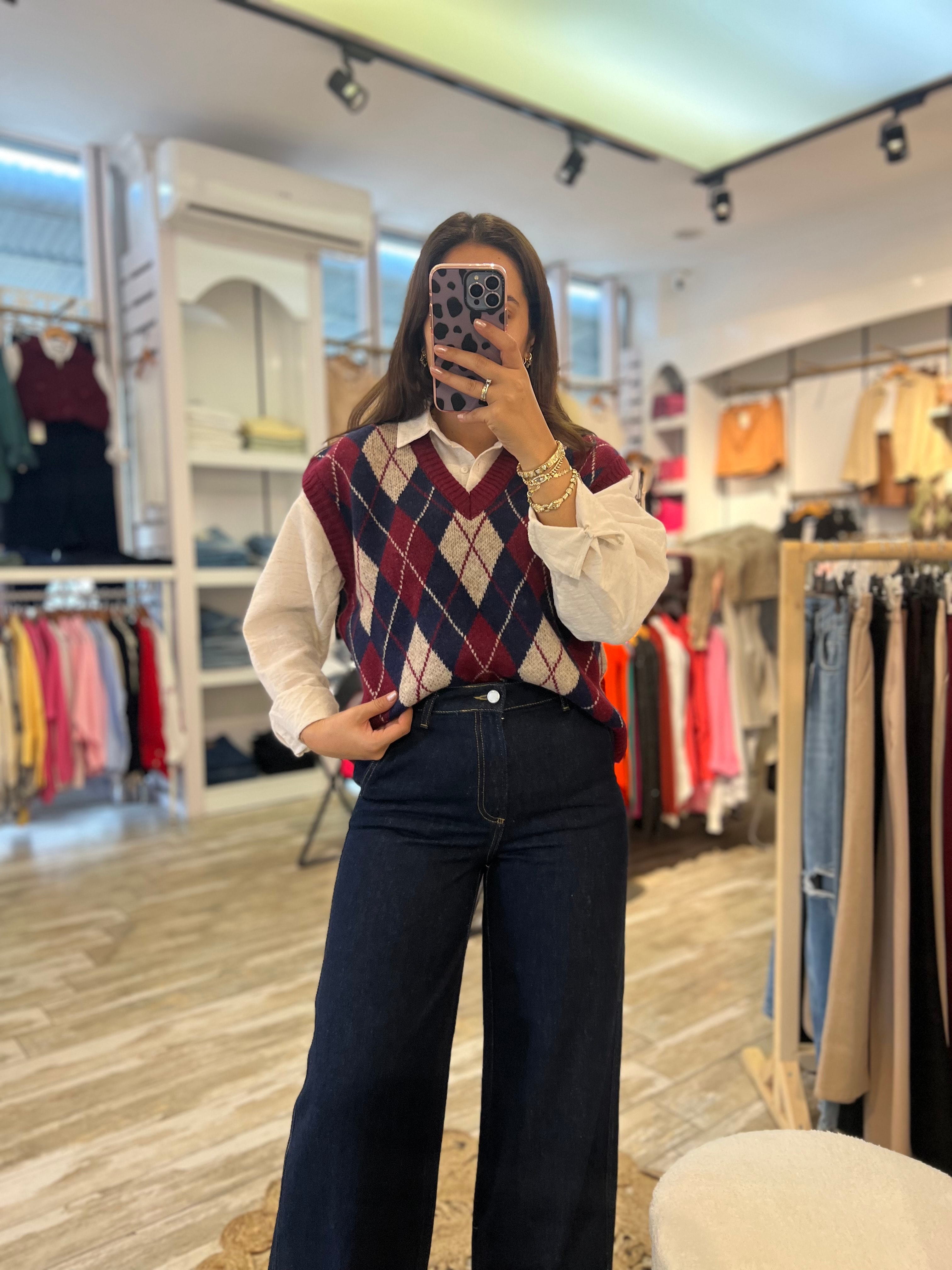 Baklava Desenli Süveter-Lacivert 