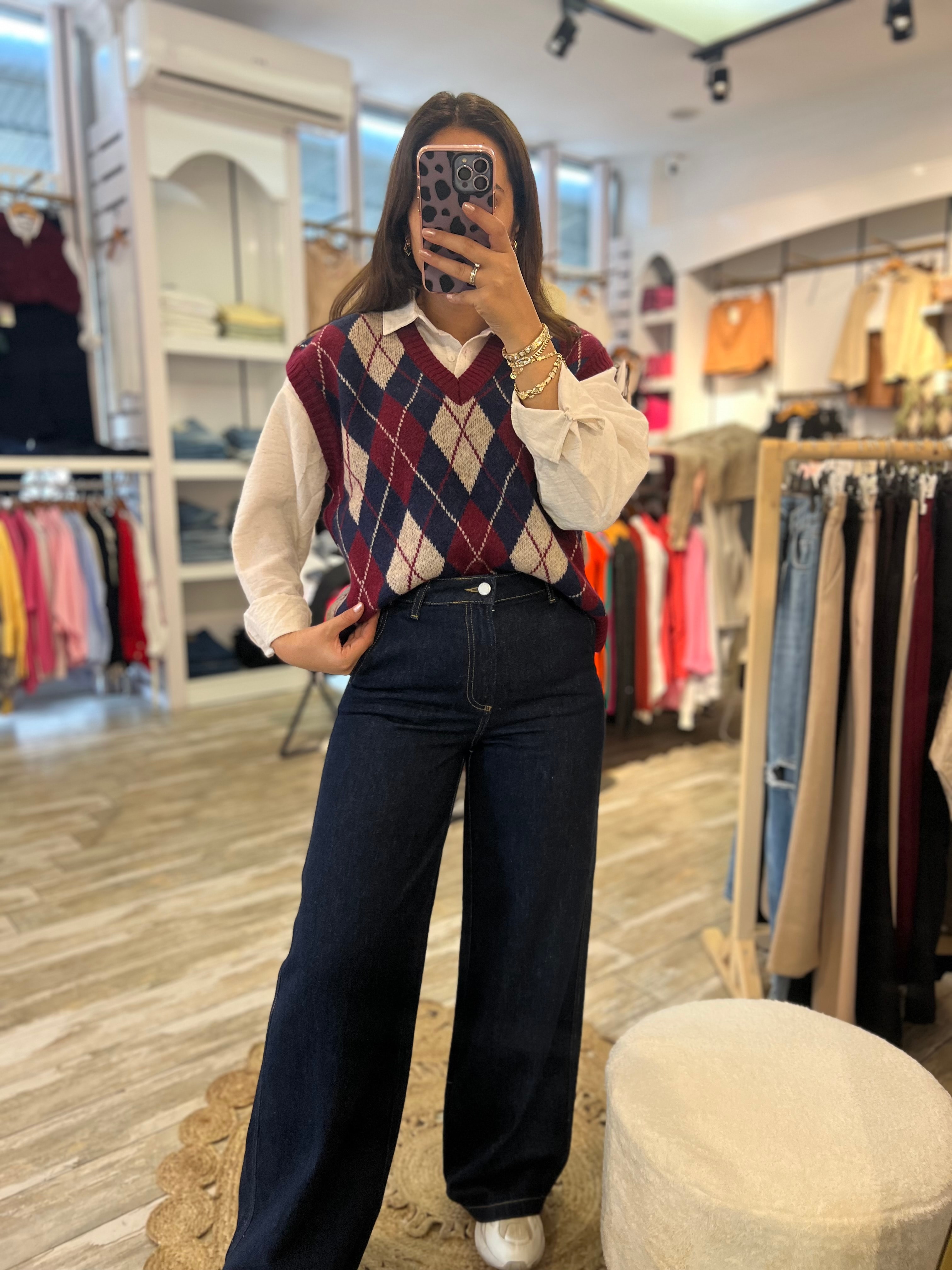 Baklava Desenli Süveter-Lacivert 