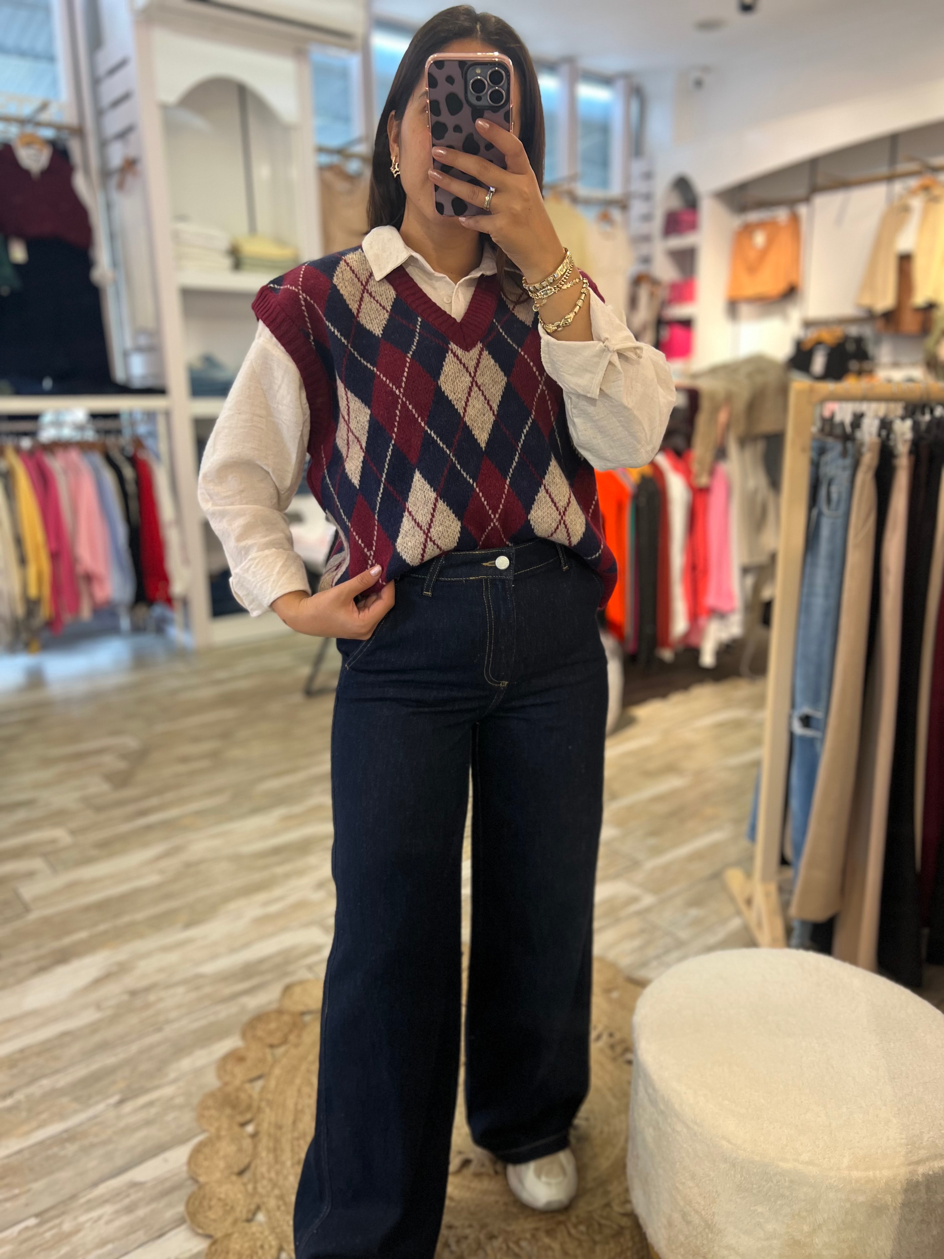 Baklava Desenli Süveter-Lacivert 