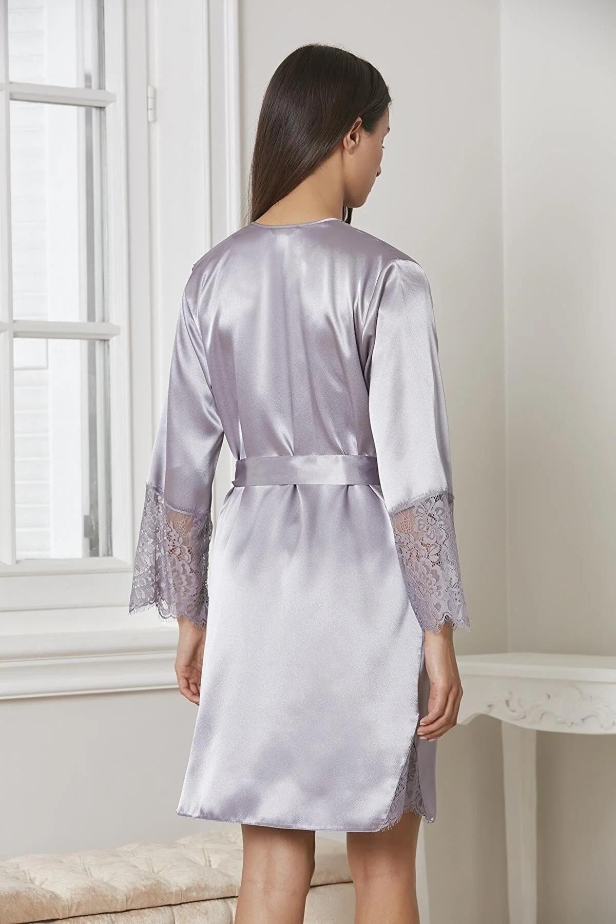 Pierre Cardin Kadın 6015 Saten Gecelik Sabahlık Pijama Takım Şort Takım 6'lı Gelin Çeyiz Seti