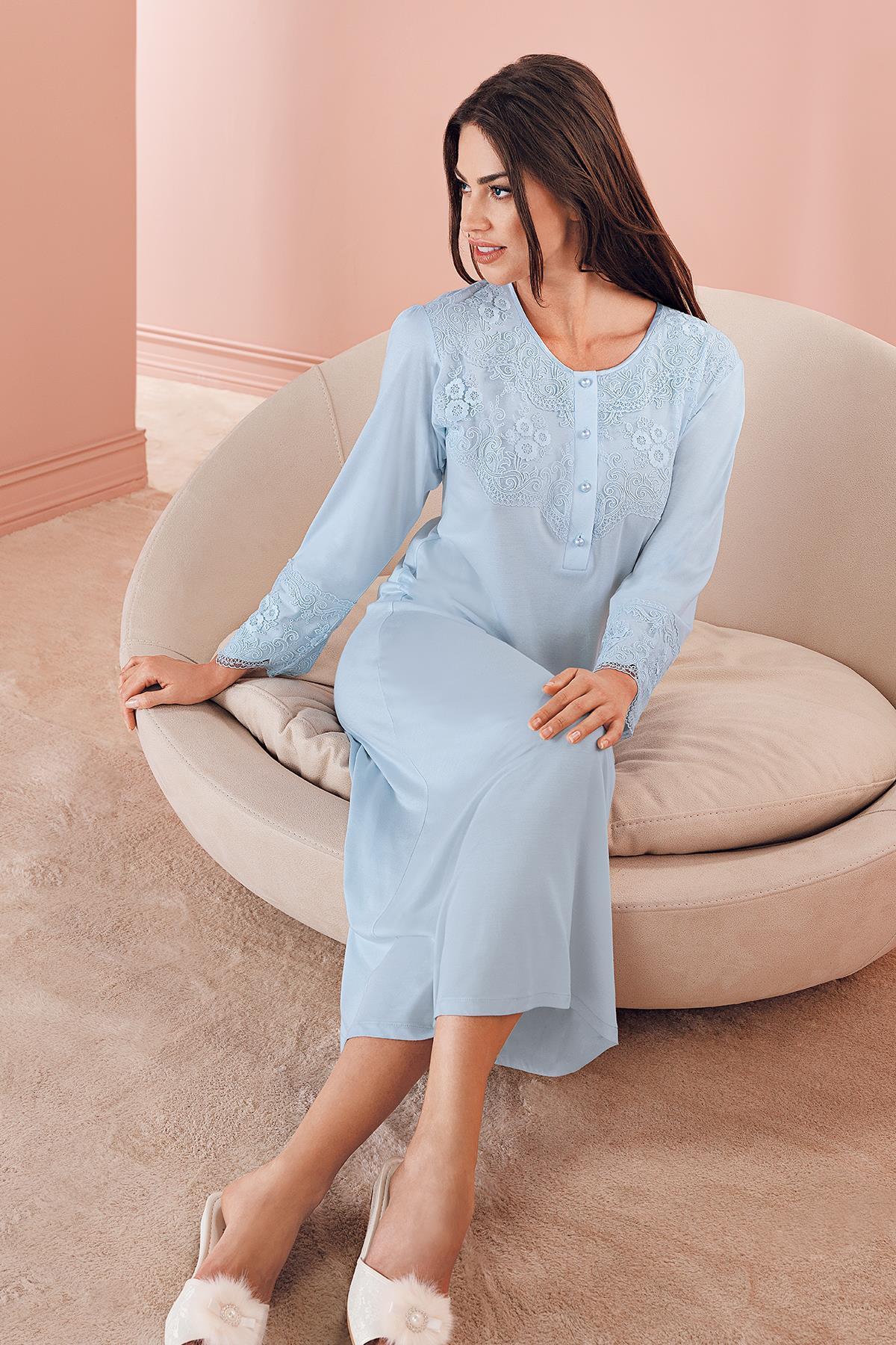 Espuar 380 Kadın Pamuklu Rahat Lohusa Tek Parça Uzun Gecelik