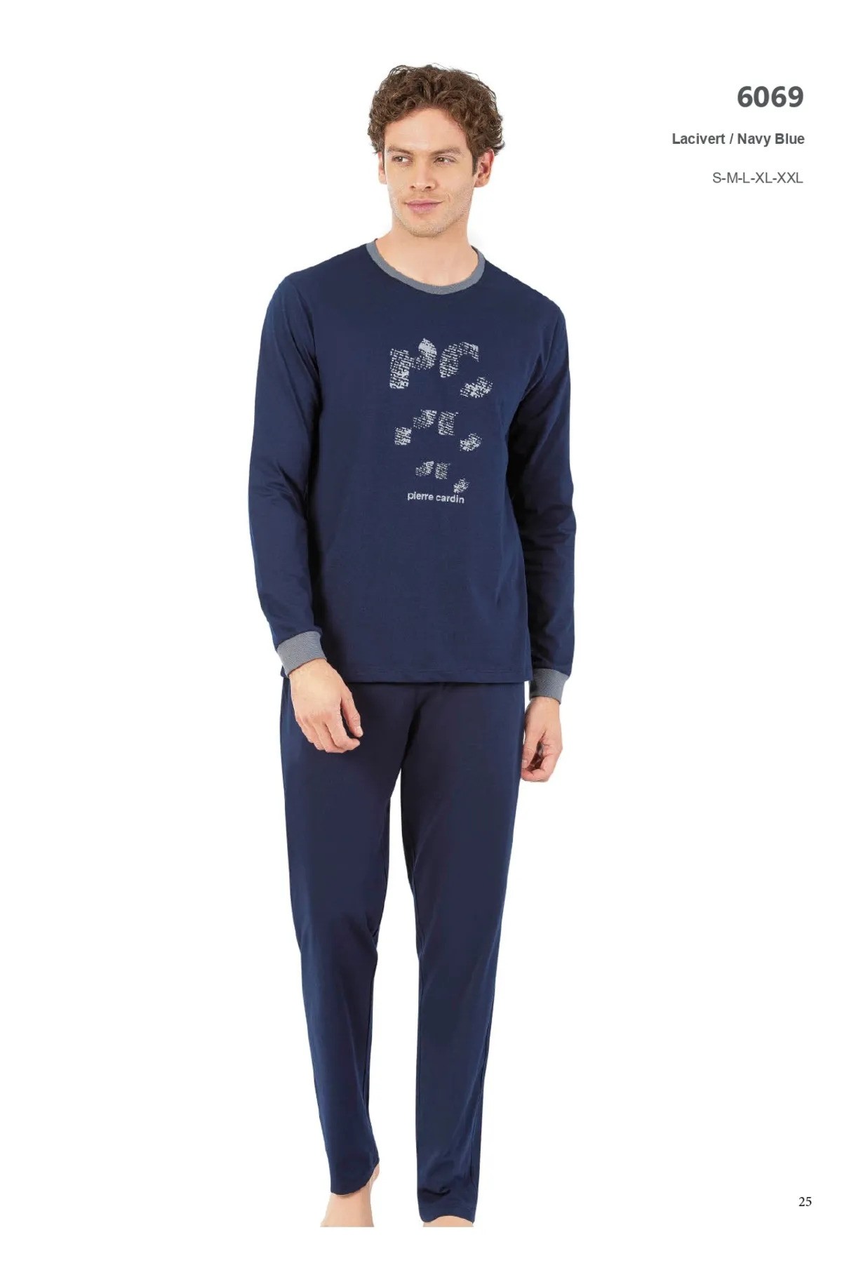 Pierre Cardin 6069 Erkek Geniş Kalıp Pamuklu Penye Bisiklet Yaka Cepli Pijama Takım
