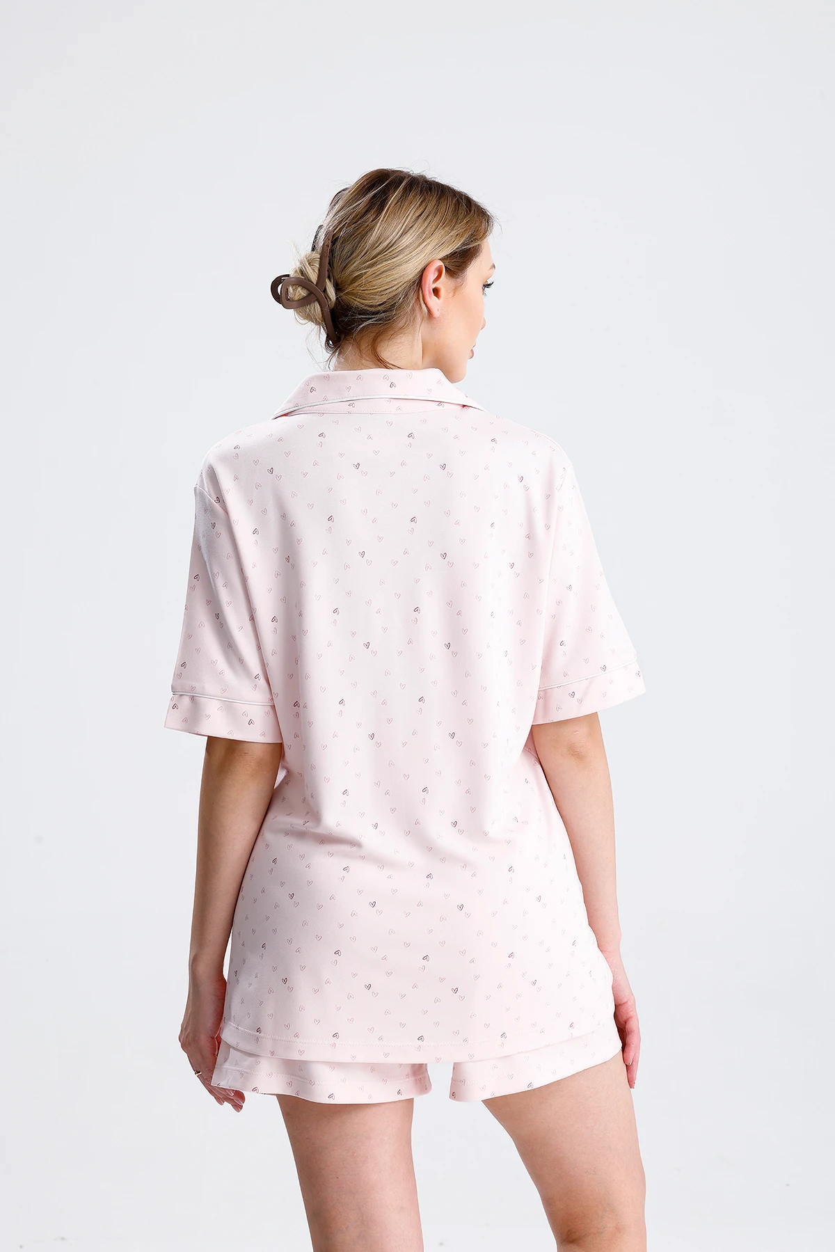 Espuar Kadın Kalp Desenli Önden Düğmeli Şort Takım