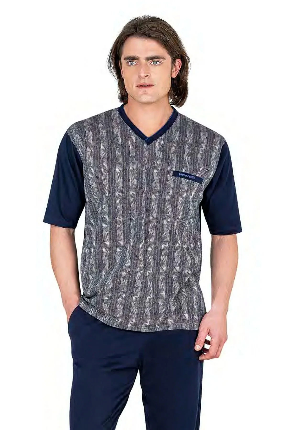 Pierre Cardin 6052 Erkek Kısa Kollu Jakarlı 3'lü Pijama Takım