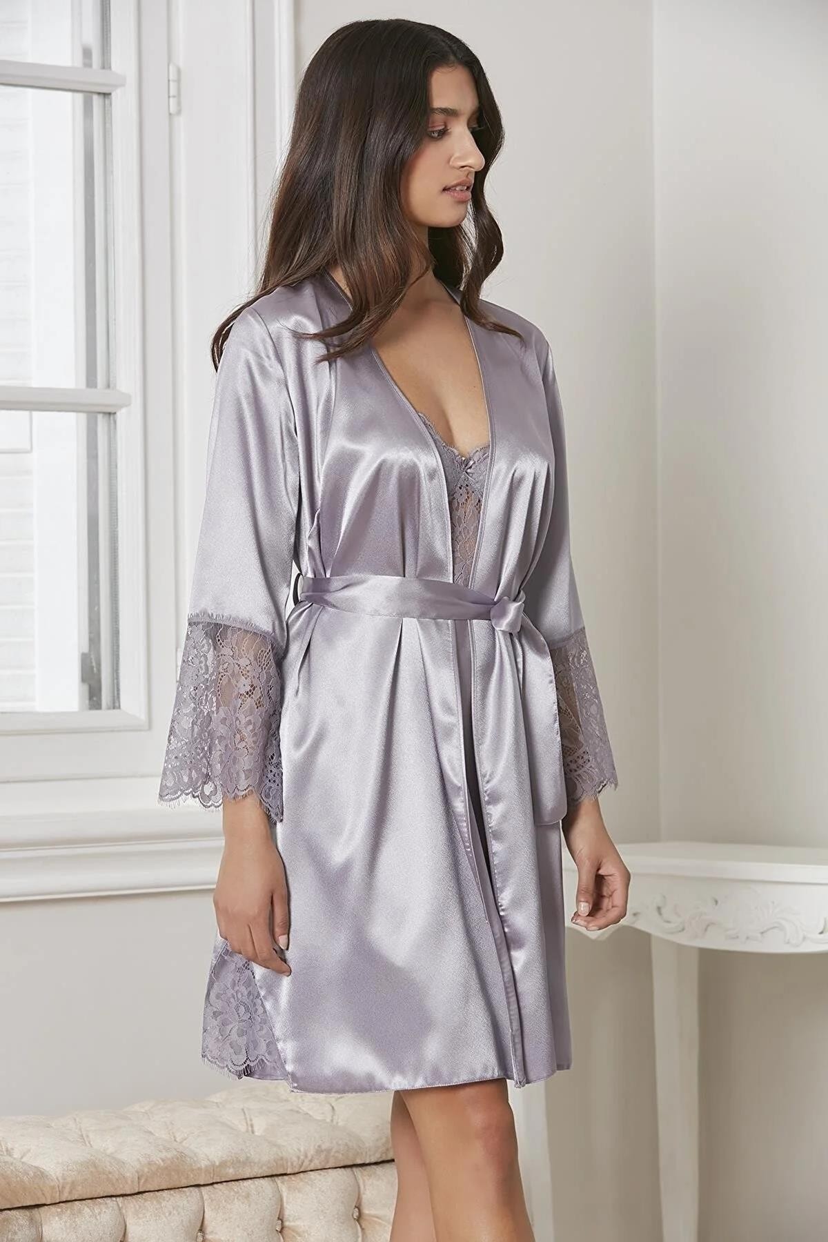 Pierre Cardin Kadın 6015 Saten Gecelik Sabahlık Pijama Takım Şort Takım 6'lı Gelin Çeyiz Seti