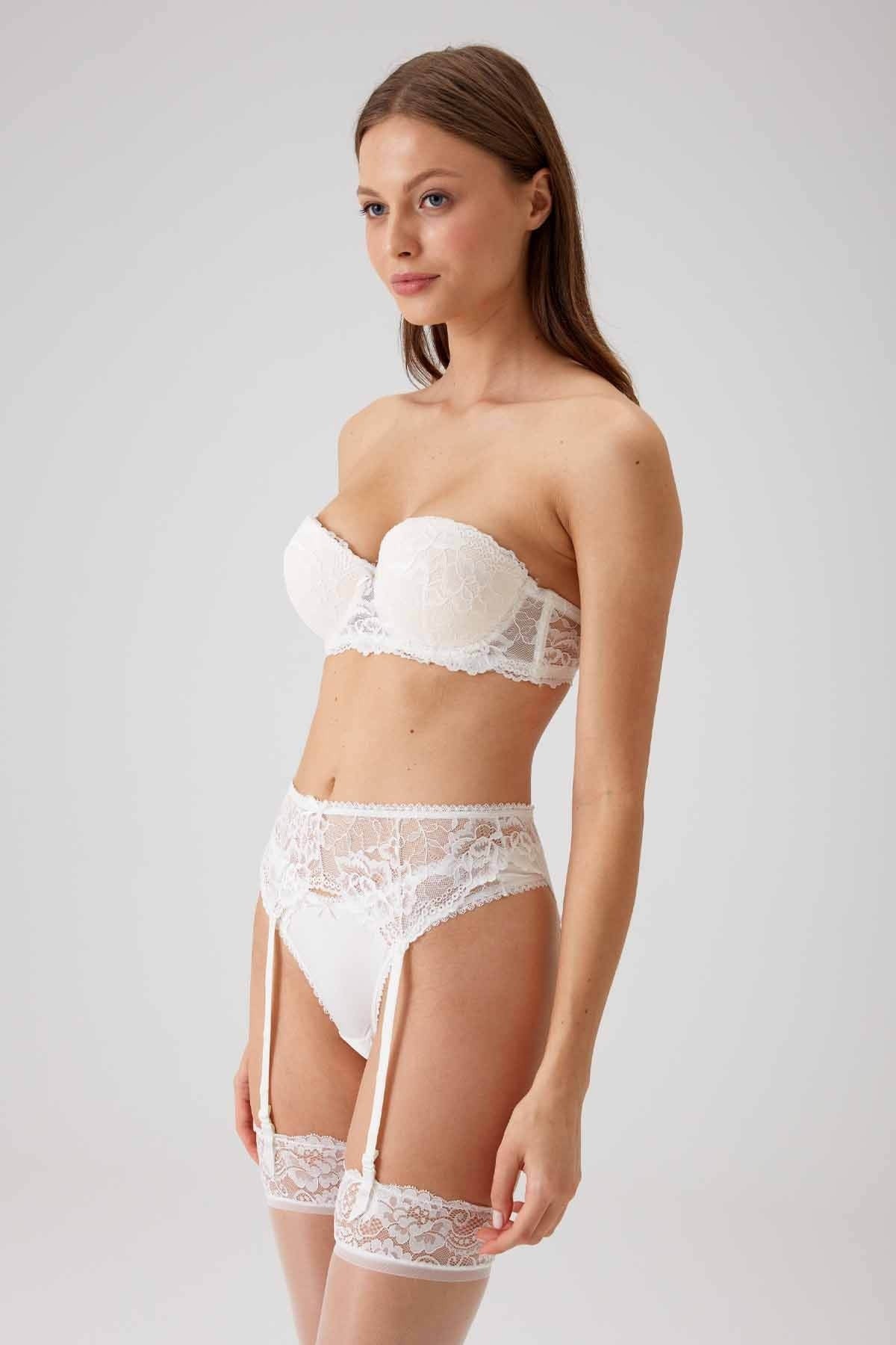 Pierre Cardin 4791 Vicenza Dantel Ekstra Dolgulu Çoraplı Straplez Jartiyer Sütyen ve Tanga Takım