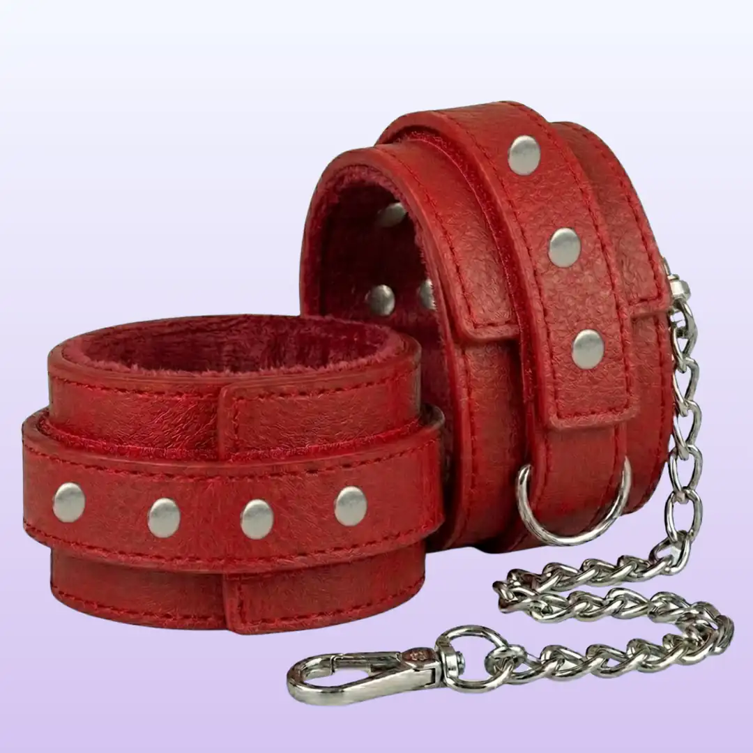 The Fetish Leather Cuffs Fetiş Deri Kelepçe-Kırmızı
