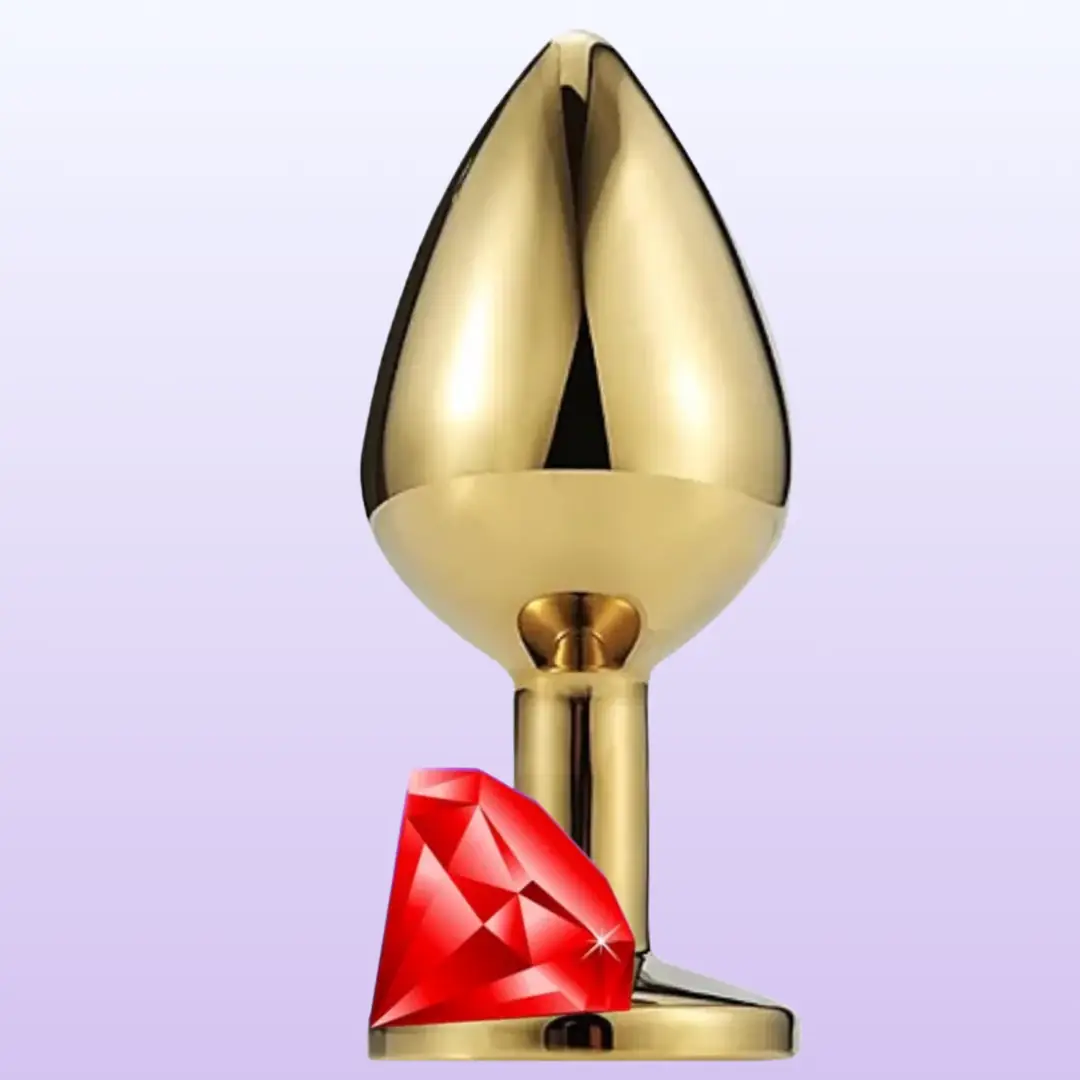 The Anal Fantasy Jewellery Gold Kırmızı Taşlı Metal Anal Plug-Large