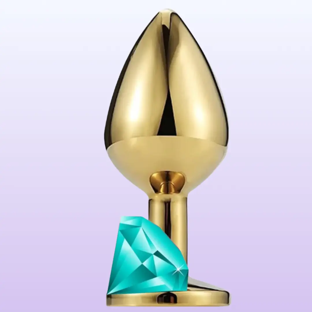 The Anal Fantasy Jewellery Gold Mavi Taşlı Metal Anal Plug-Large