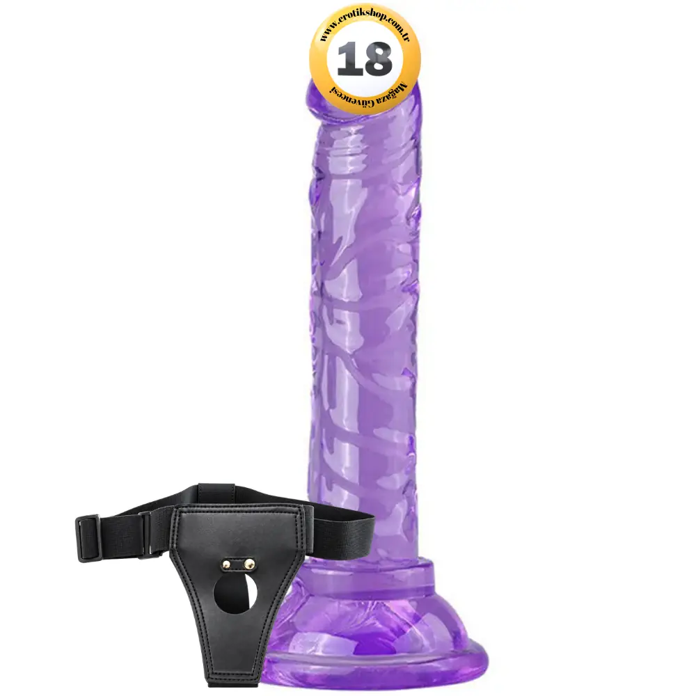 The Dick Jelly Silicone 14.5 cm Anal ve Vajinal Kemerli Realistik Penis-Purple