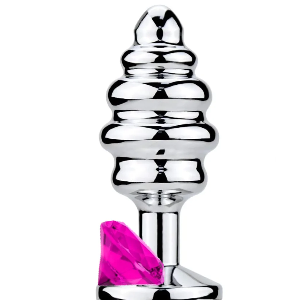 The Anal Play Silver Ribbed Boğumlu Metal Anal Plug Large-Pink
