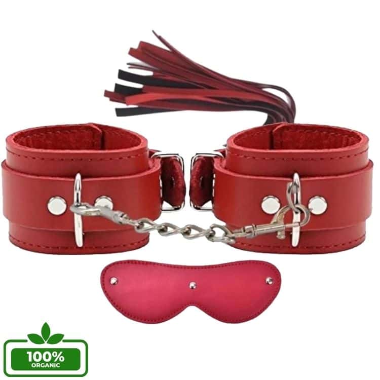 The Fetish Fantasy Series Cuffs 3 Pcs. Organik Deri Pozisyon Kelepçe Seti-Kırmızı