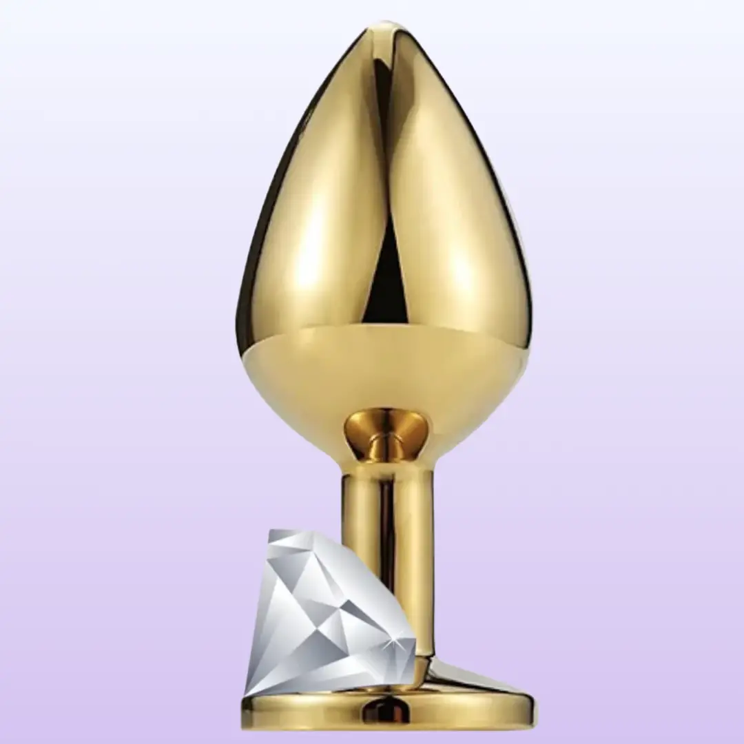 The Anal Fantasy Jewellery Gold Beyaz Taşlı Metal Anal Plug-Medium