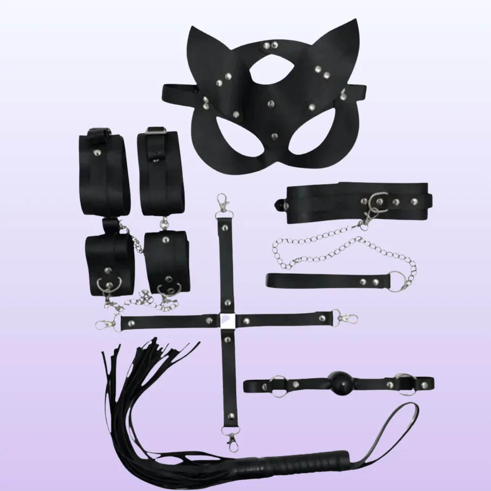 The Fetish 7 Pcs Policarbon Deri Fetiş Set-Siyah
