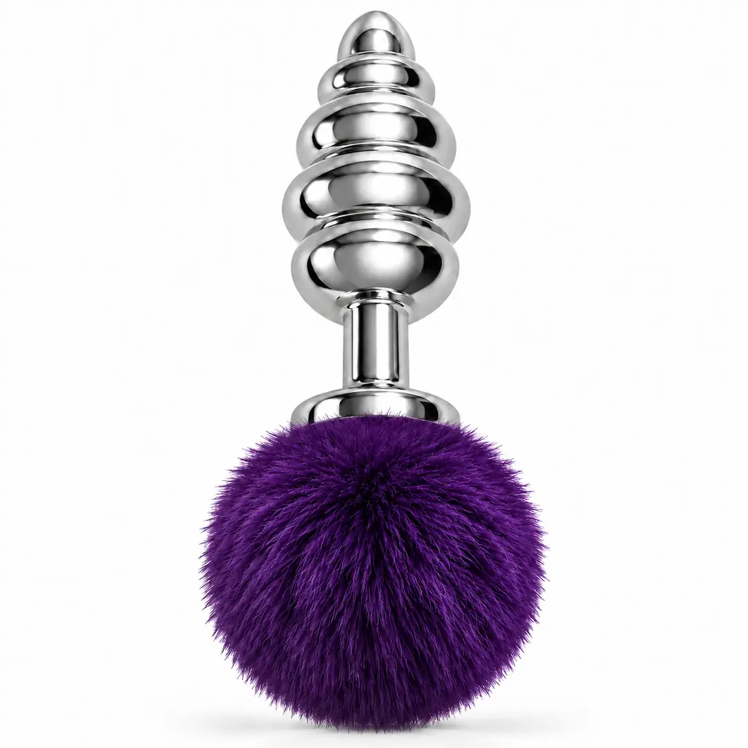 The Anal Fantasy Ribbed Peluşlu Boğumlu Metal Anal Plug-Purple