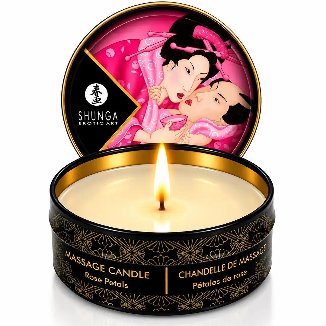 Shunga Mini Massage Candle Rose Petals 30 ml – Gül Yaprağı Aromalı Erotik Masaj Mumu