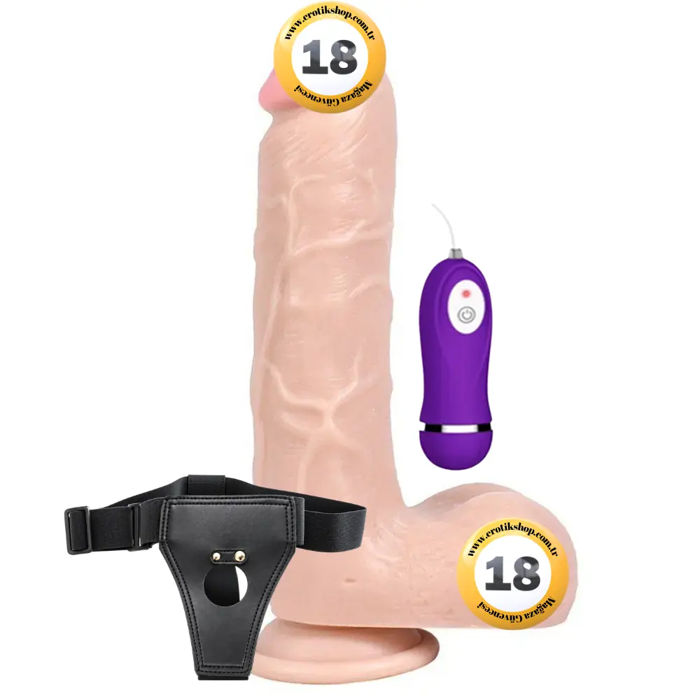 Shequ Adam Ruber Strapon 21 cm Belden Bağlamalı Titreşimli Realistik Penis