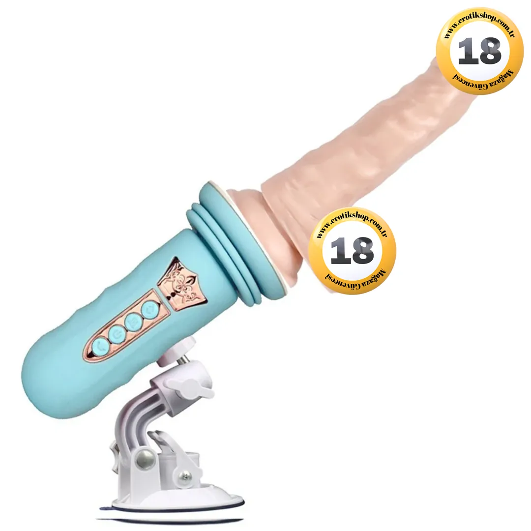 Suction Cup Sex Machine Realistik Penis Uyumlu Seks Makinesi-Blue
