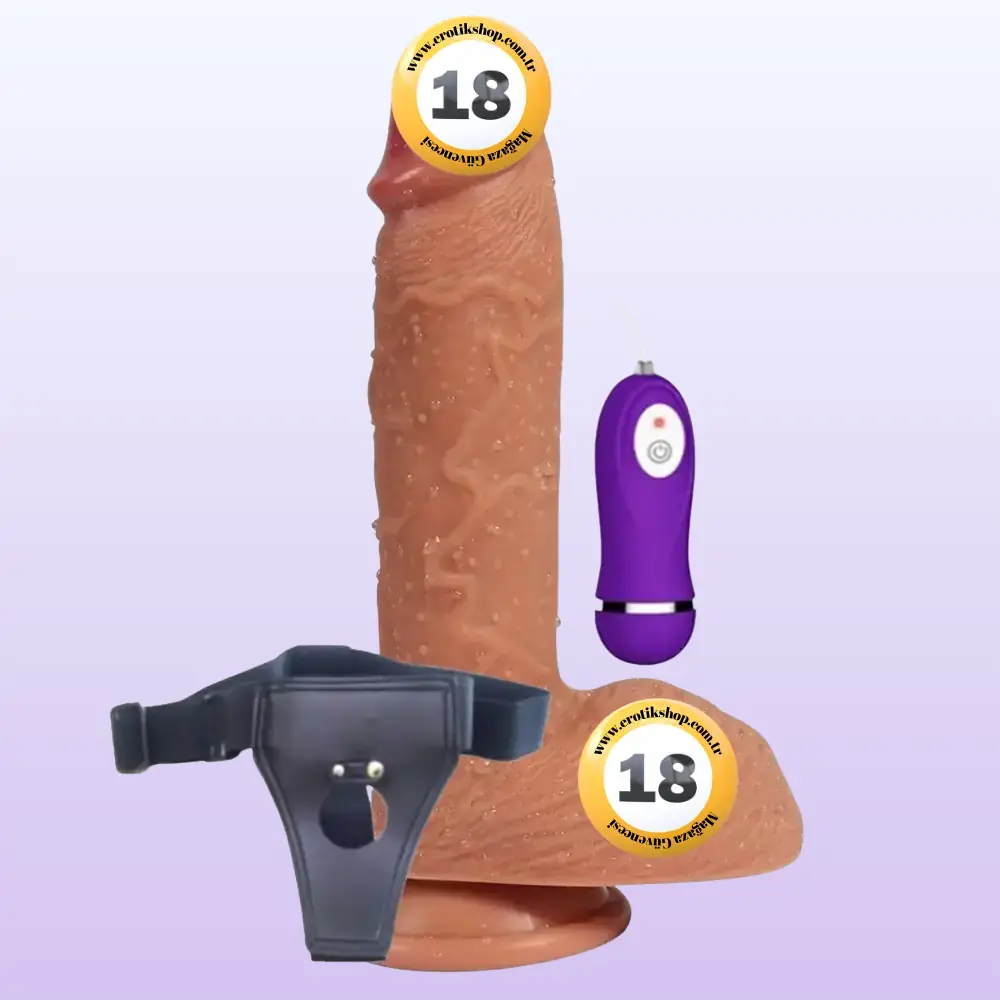 Shequ Dildo Series Buru Çift Katmanlı 22 Cm Kemerli Titreşimli Realistik Penis