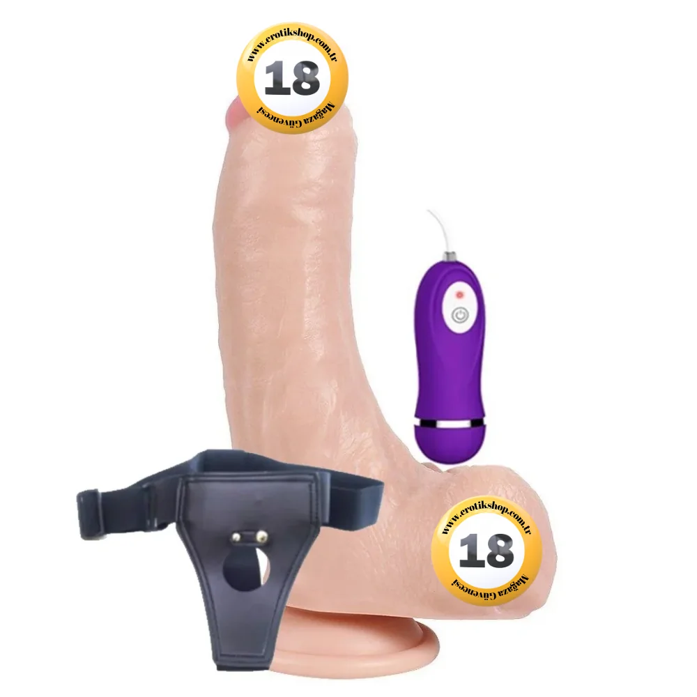 Shequ Lungton Strapon 22 Cm Belden Bağlamalı Titreşimli Realistik Penis