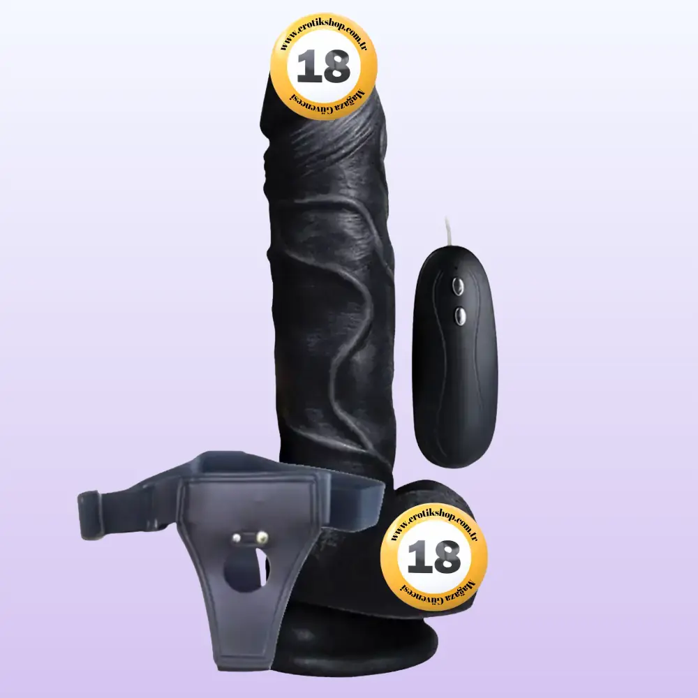 Xise Dildo Series Beat Strapon 19 cm Kemerli Titreşimli Realistik Penis-Black