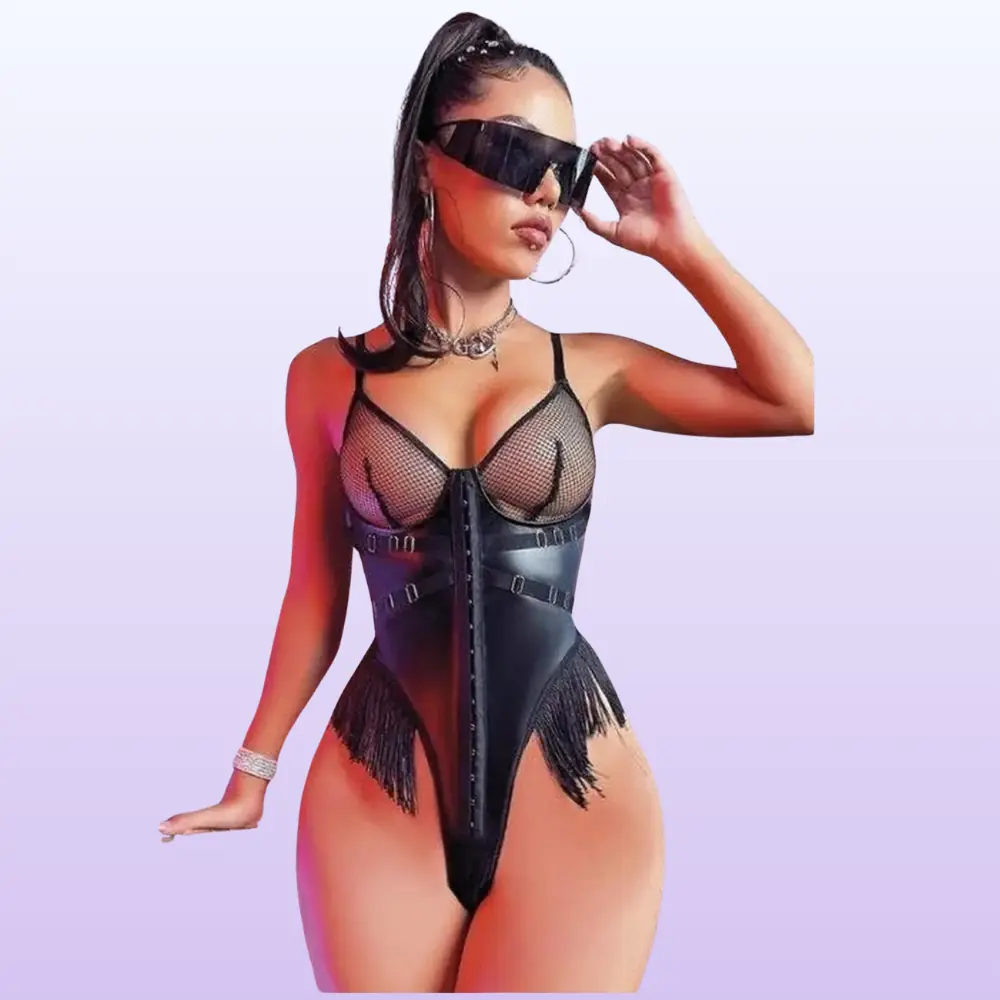 The She Fantasy Wear Deri Püskül Detaylı Babydoll Seksi Gecelik