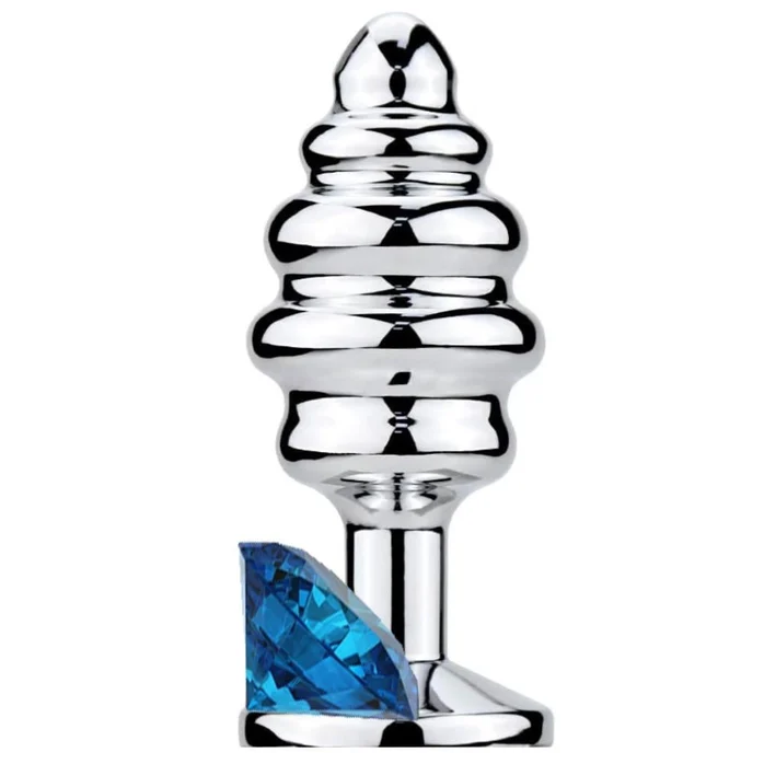 The Anal Play Silver Ribbed Boğumlu Metal Anal Plug Large-Blue