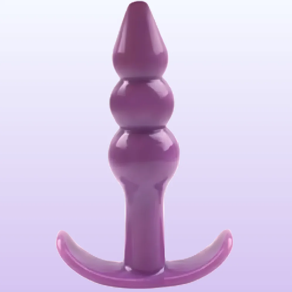 The Anal Fantasy Ribbled Silicone Jelly Butt Plug Anal Alıştırıcı-Purple