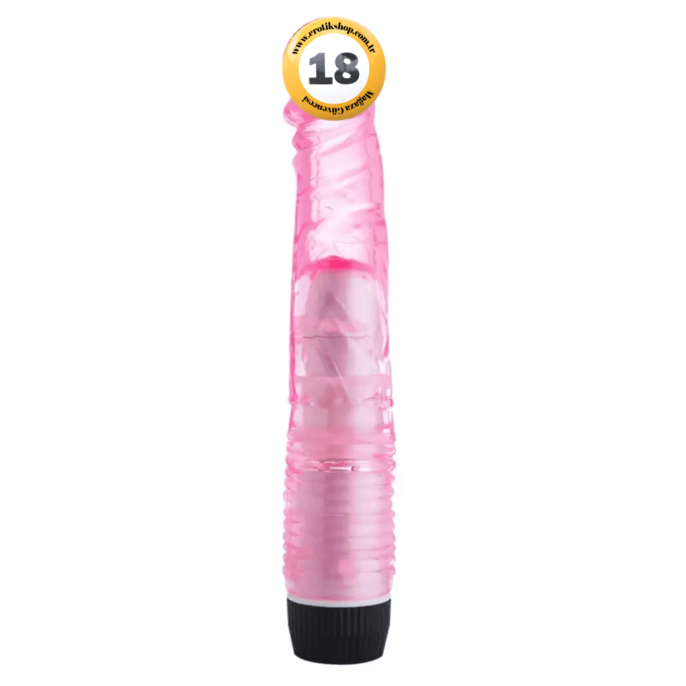 The Dick Vibes Pink Kademeli Titreşimli Jel Vibratör 23 Cm