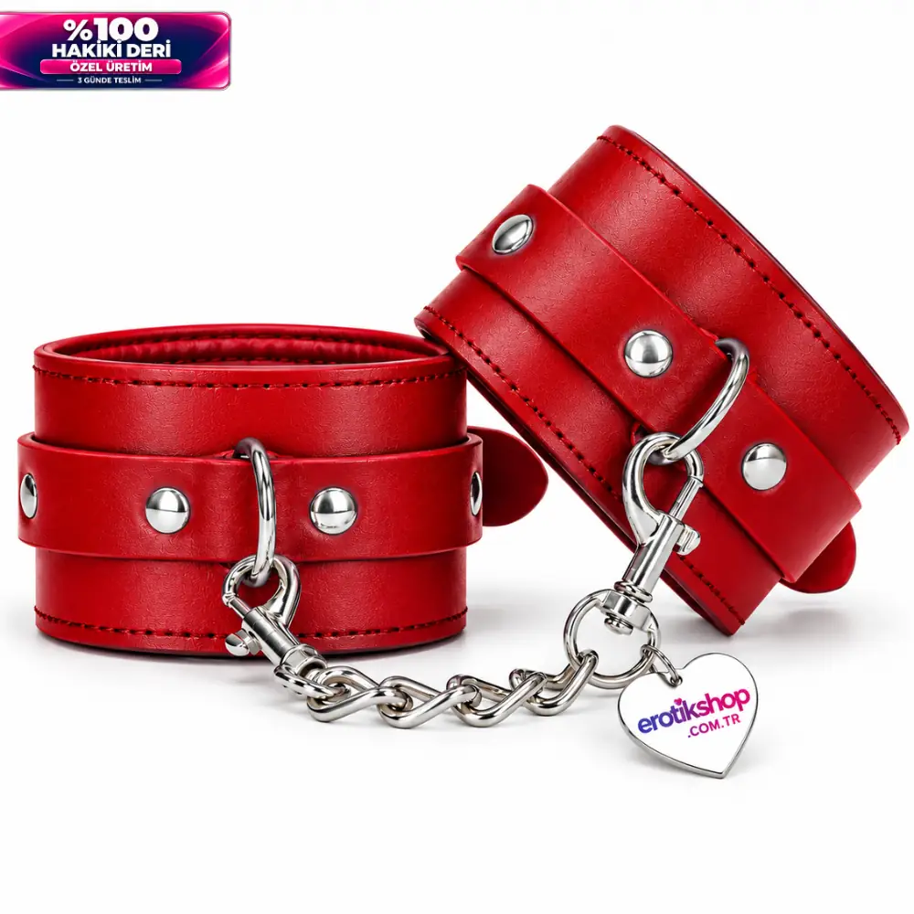 The Fetish Fantasy Series %100 Original Leather Gerçek Deri El Kelepçesi – Red